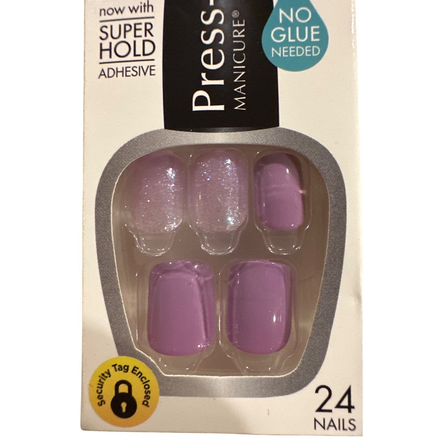 Kiss Press-On 24 Nail EAT, PRAY, LOVE Short Square Shimmer+Glossy Purple Glitter