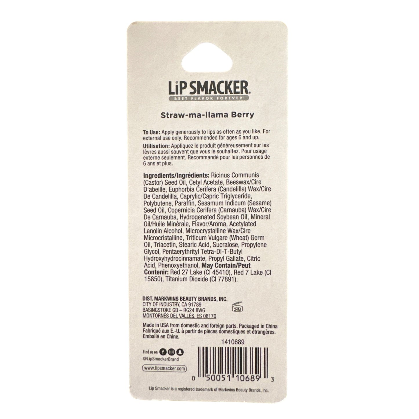 Lip Smacker LLAMA Straw-ma-llama Berry Flavored Collectible Lip Balm Pink White