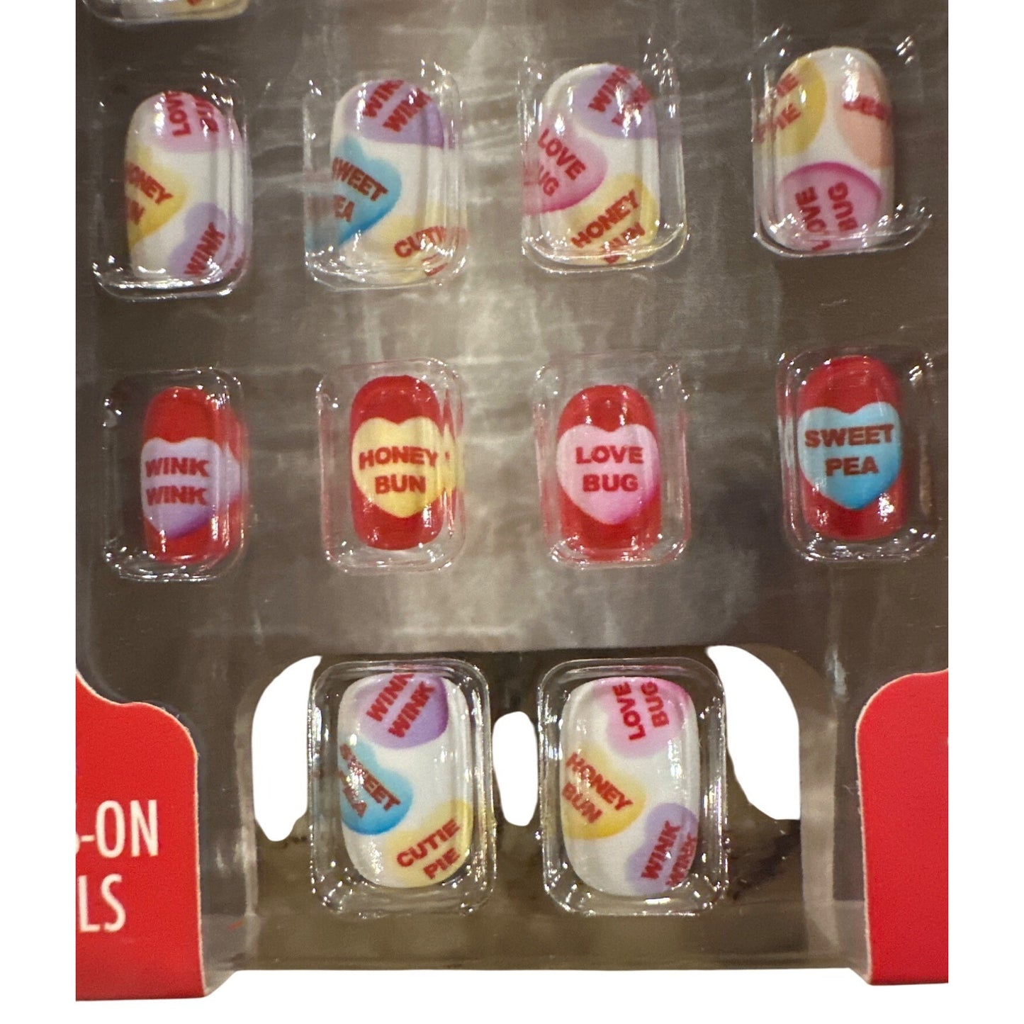 SWEETHEARTS Candy 18 Press-On Nails CONVERSATION HEARTS Valentine's Day Words