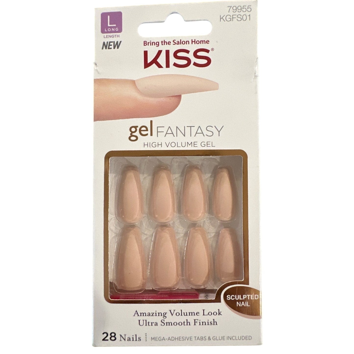 Kiss Gel FANTASY 28 Nails Long Ballerina Matte Nude Sculpted Ultra Smooth Finish