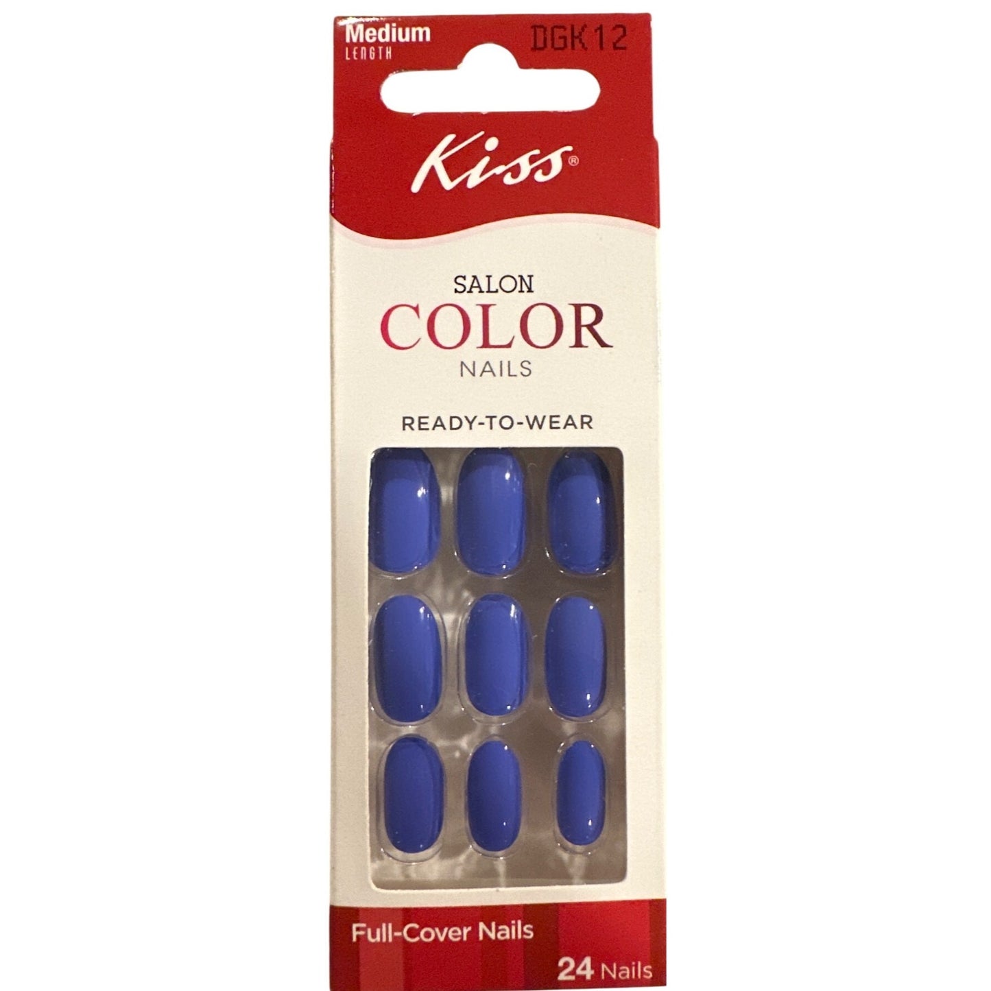 Kiss SALON COLOR 24 Nails Medium Length Oval Shiny Cobalt Blue Full Cover Nails