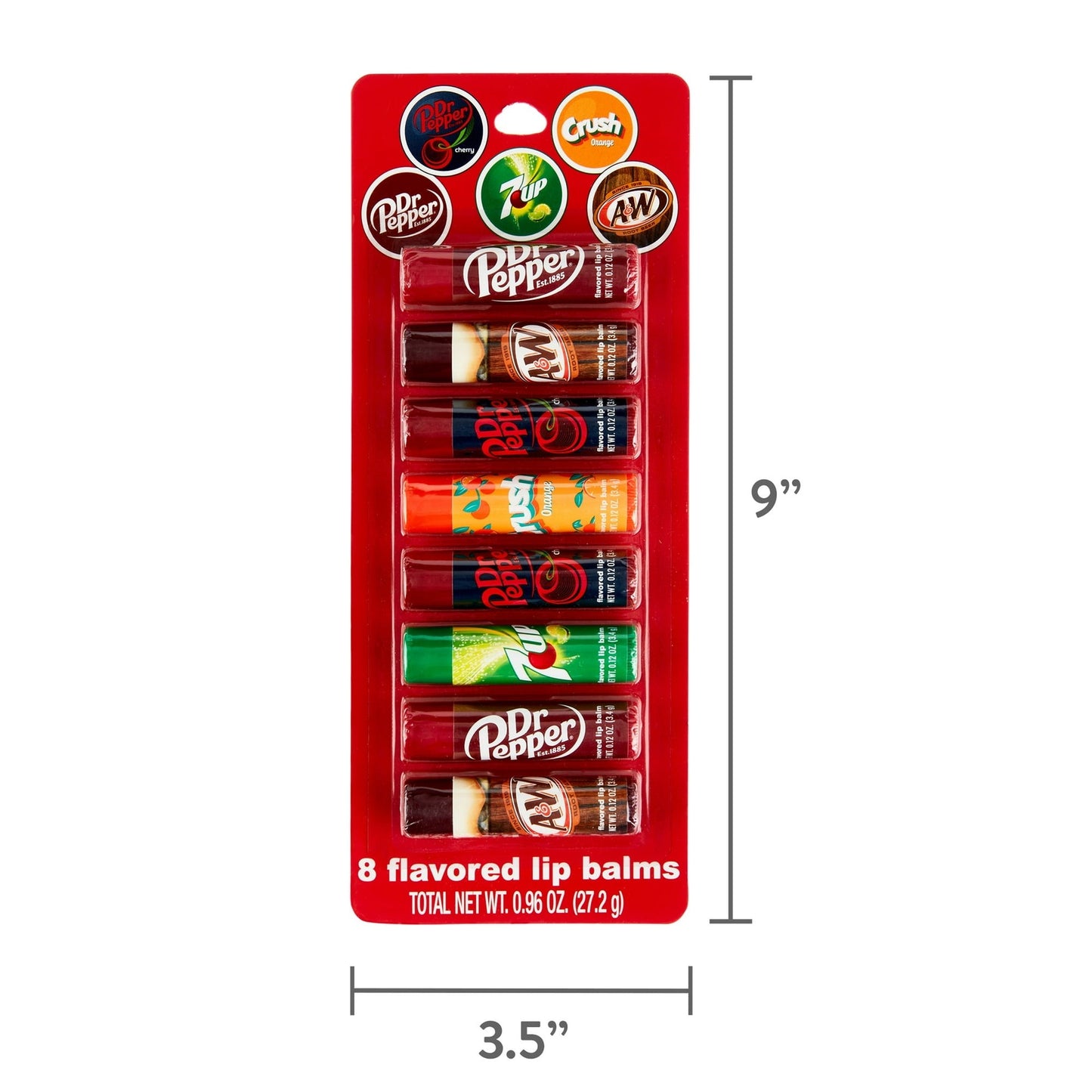 8 pc Flavored Lip Balms Pack With Dr Pepper Crush 7UP A&W Crush Soda Party Pack
