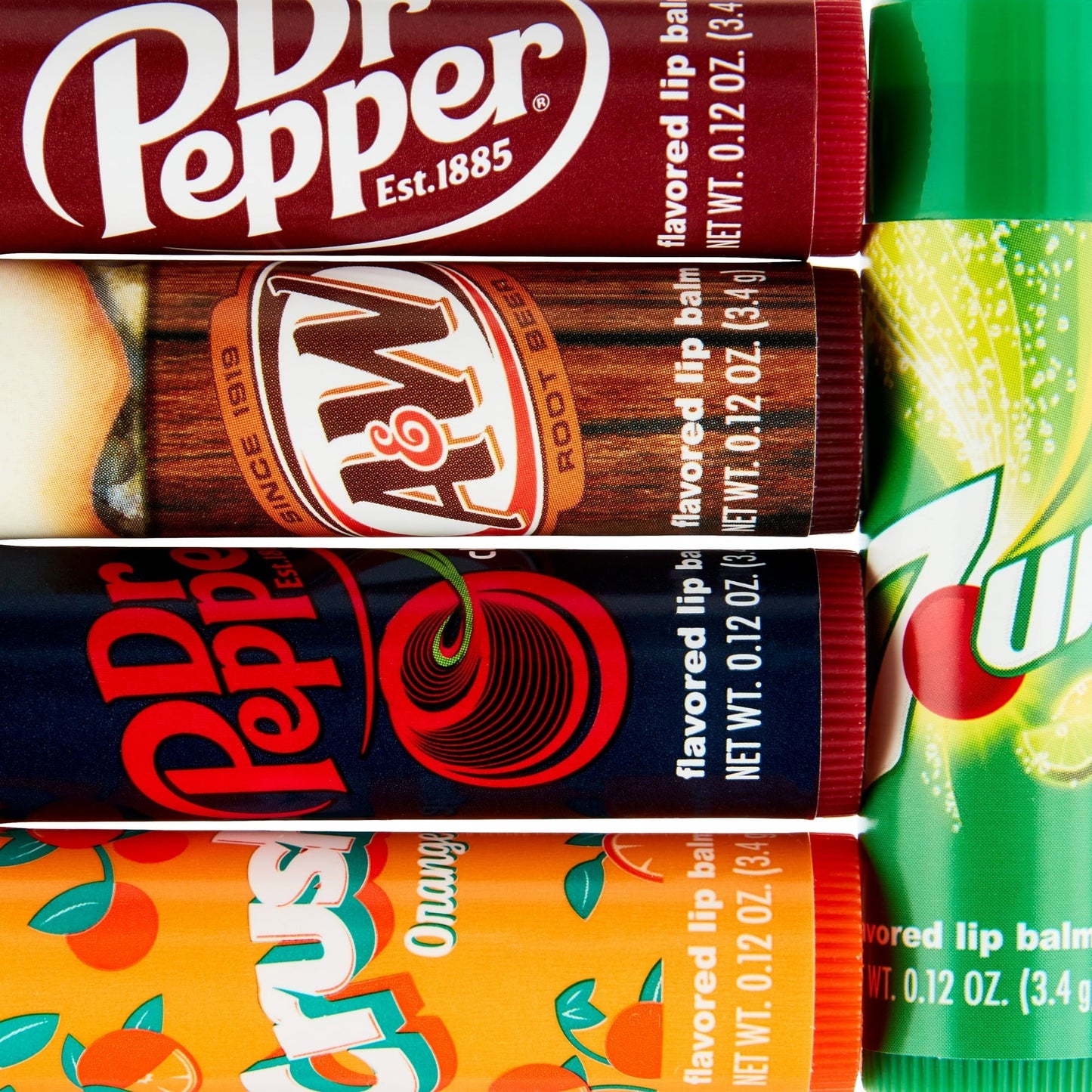 8 pc Flavored Lip Balms Pack With Dr Pepper Crush 7UP A&W Crush Soda Party Pack