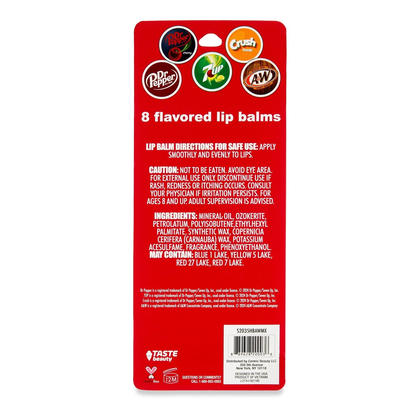 8 pc Flavored Lip Balms Pack With Dr Pepper Crush 7UP A&W Crush Soda Party Pack