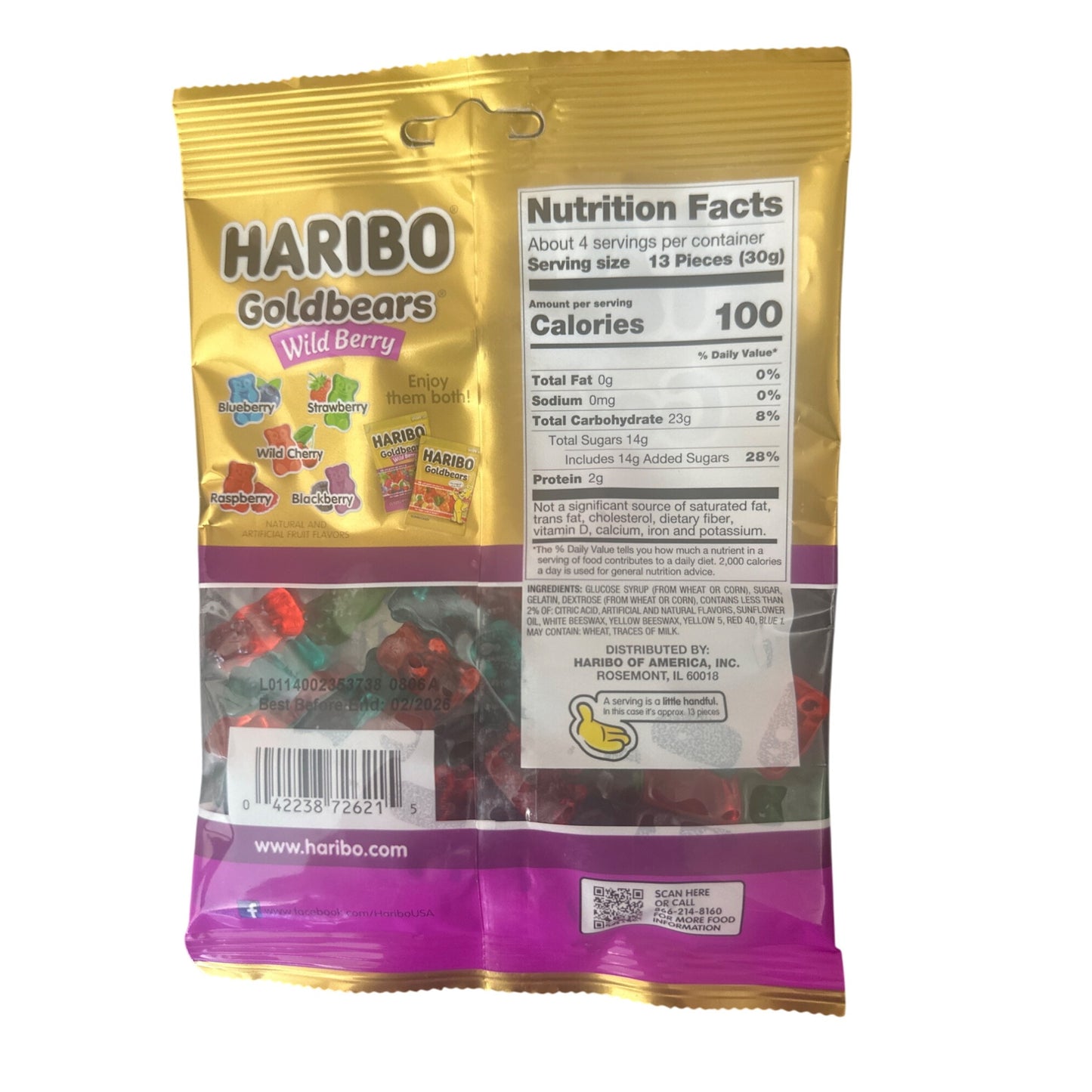 Haribo Goldbears Wild Berry Gummi Candy Share Size 4 oz Bag Fruity Gummies