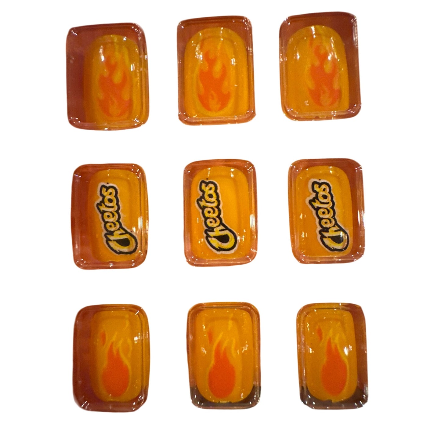 FLAMIN HOT CHEETOS Chips 18 Press-On Nails Short Square Glossy Orange + Yellow