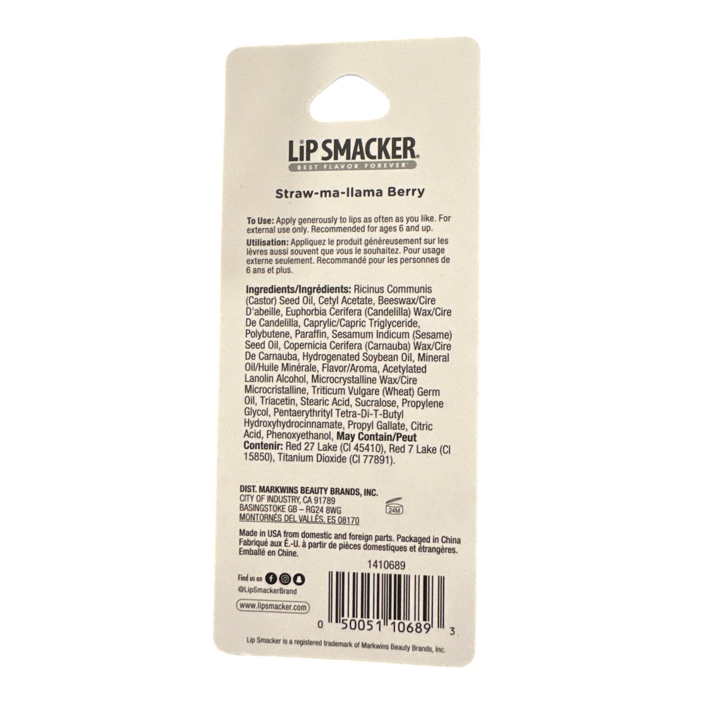 Lip Smacker LLAMA Straw-ma-llama Berry Flavored Collectible Lip Balm Pink White