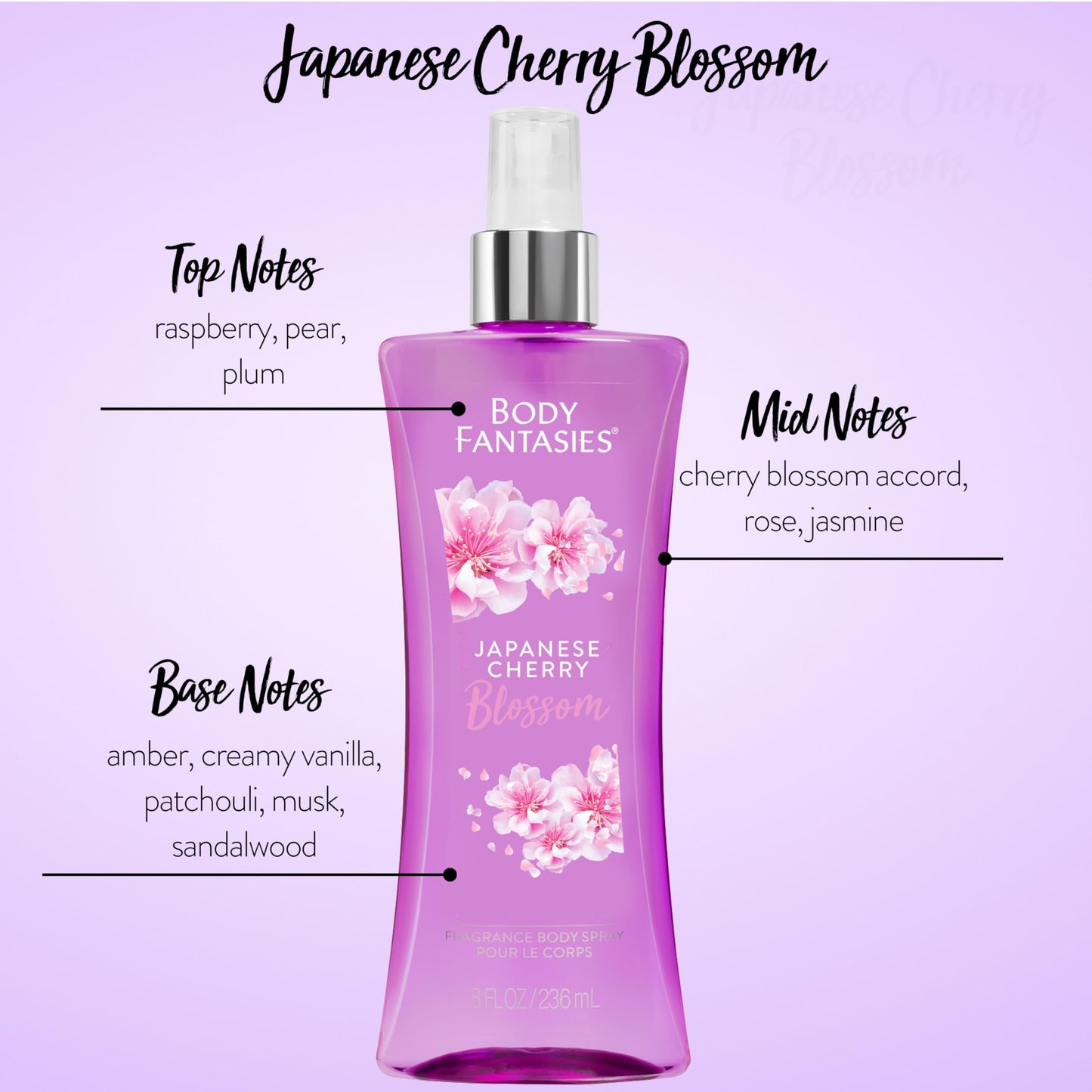 1 x 8 fl oz Body Fantasies Signature Fragrance Body Spray, Japanese Cherry Blossom