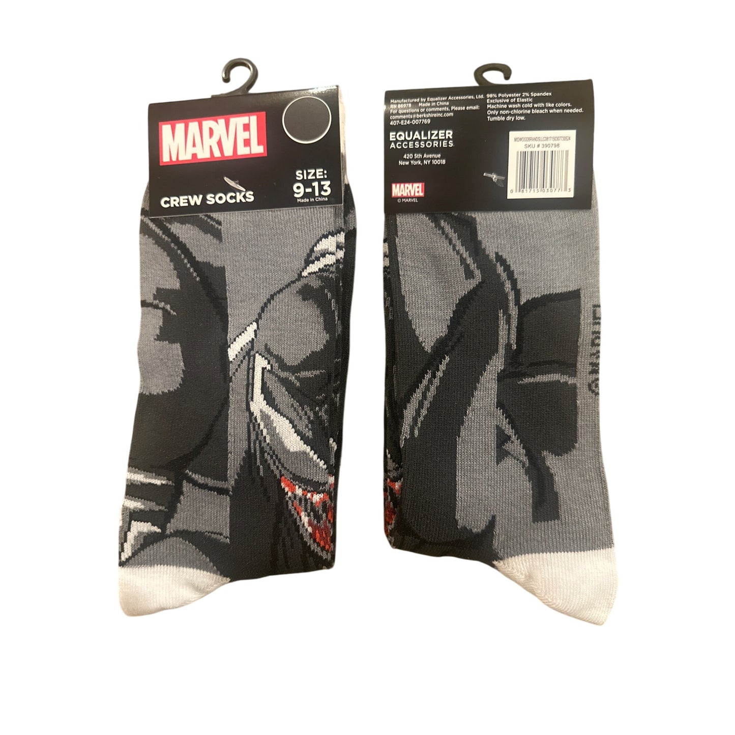Marvel VENOM Men's Size 9-13 Crew Socks Gray Black White Red Casual Soft Comfort