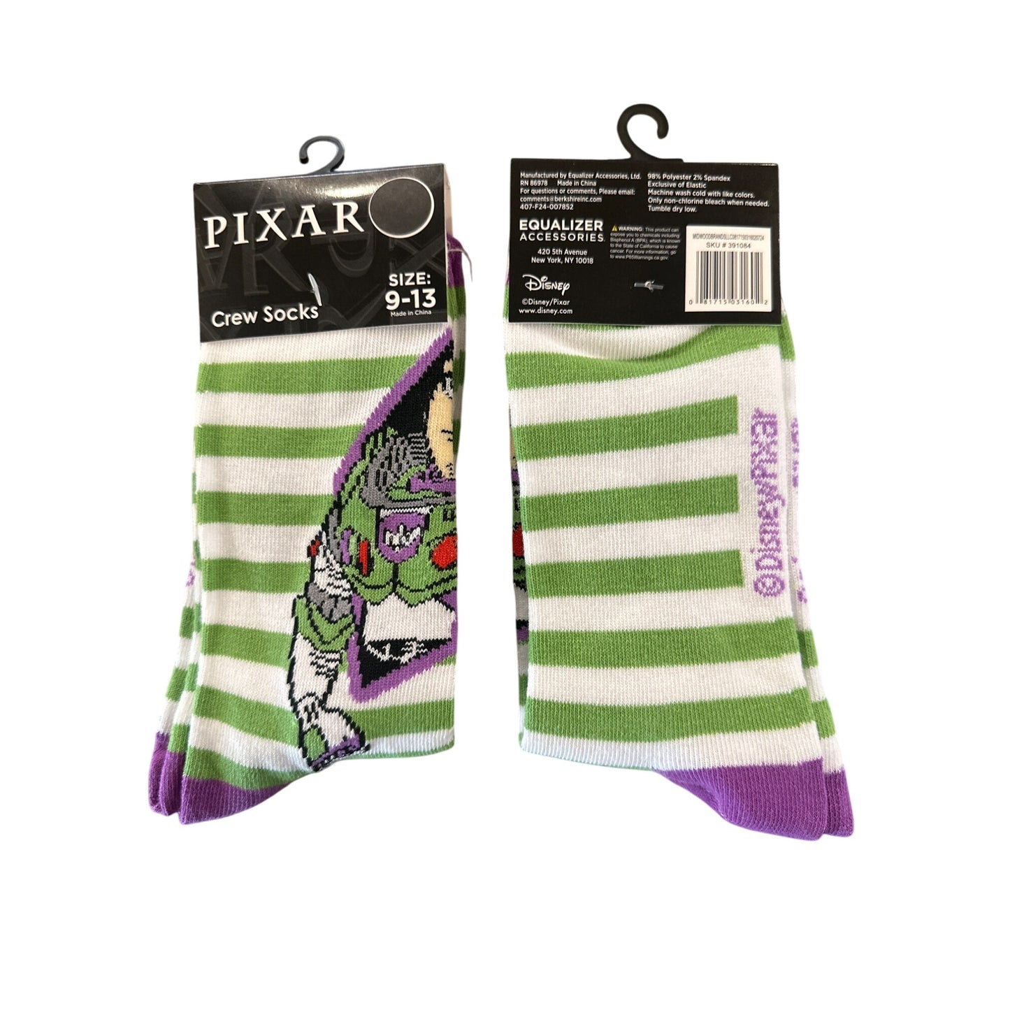 Pixar BUZZ LIGHTYEAR Men's Size 9-13 Crew Socks Green White Purple Comfortable