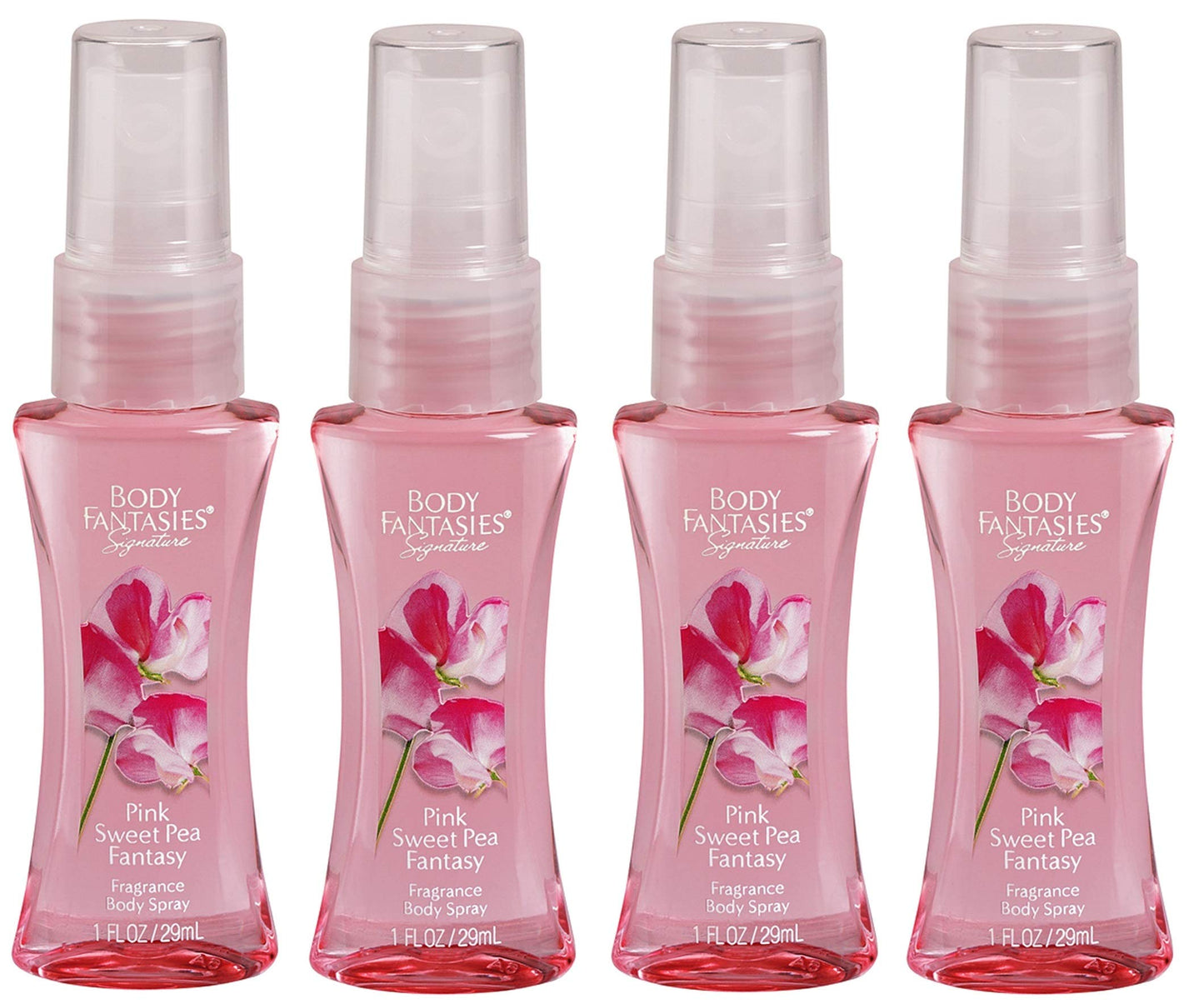 Body Fantasies Pink Sweet Pea Fantasy Fragrance Body Mist 1 oz Each Travel size (Pack of 4)
