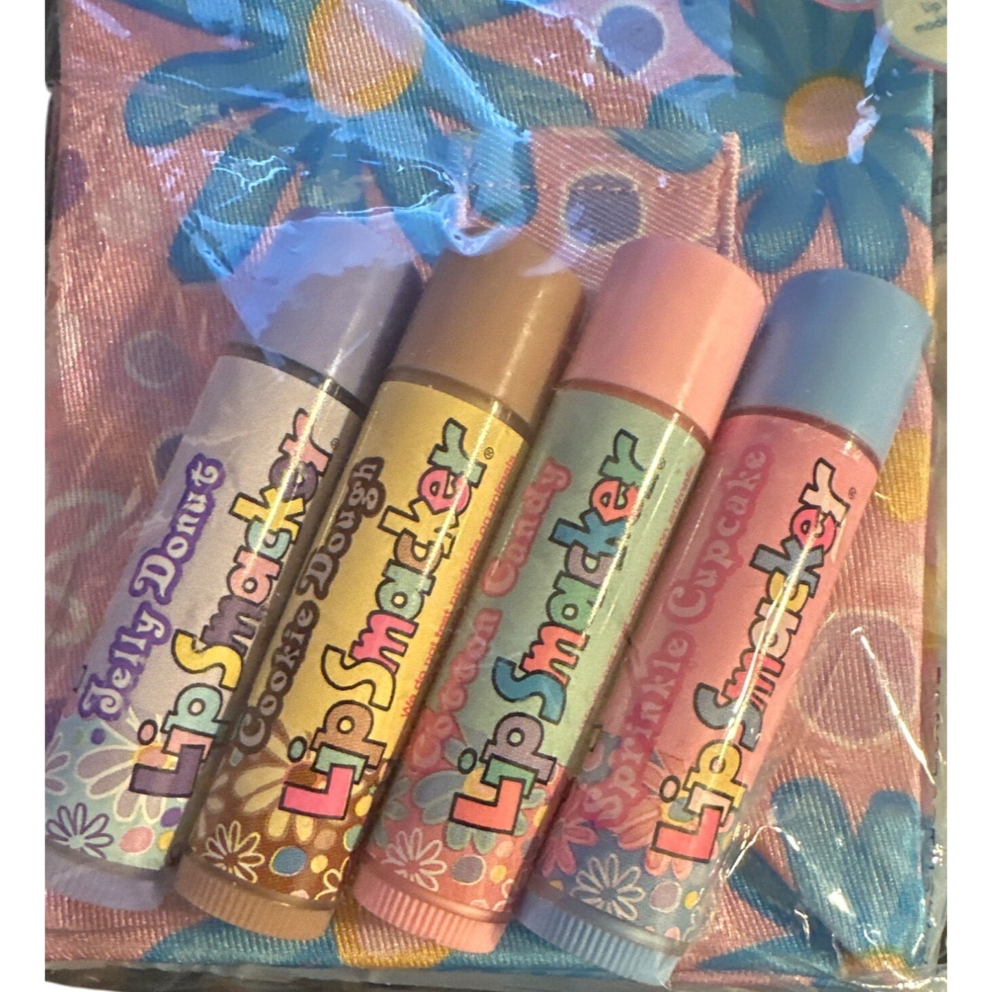 Vintage Lip Smackers Back-To-School Book Cover Set w/4 Bubble Font Lip Balms HTF