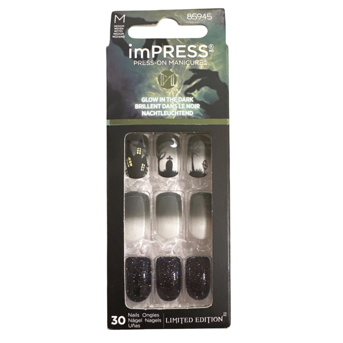 KISS imPRESS 30 Nails WALKING THE WITCH Medium Square Ombre+Matte Haunted House