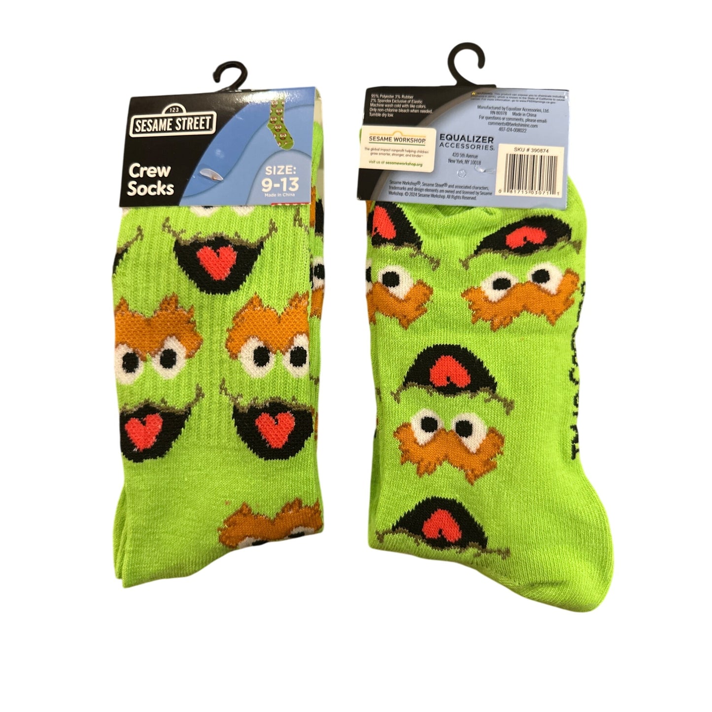 Sesame Street OSCAR THE GROUCH Men’s Size 9-13 Crew Socks Green Orange Black Red