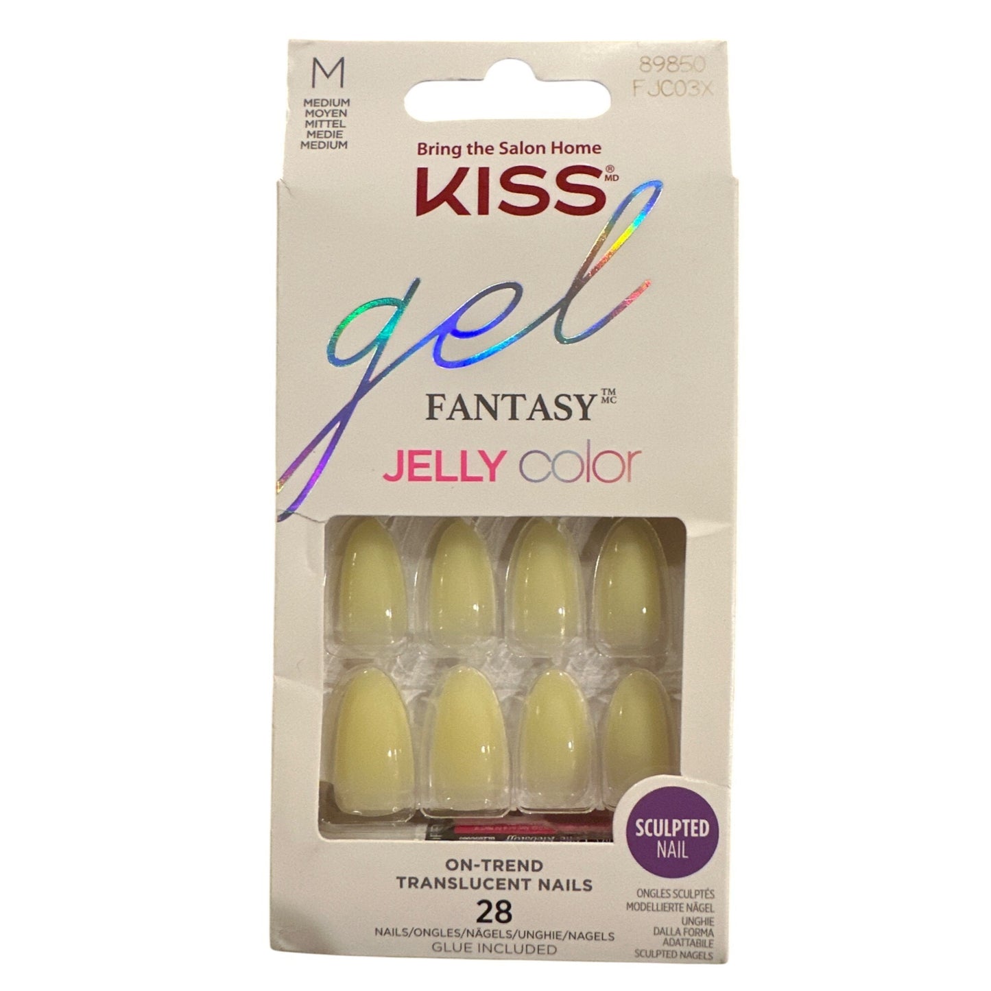 Kiss Gel Fantasy Jelly Color 28 Nails Medium Almond Glossy Yellow Glue included