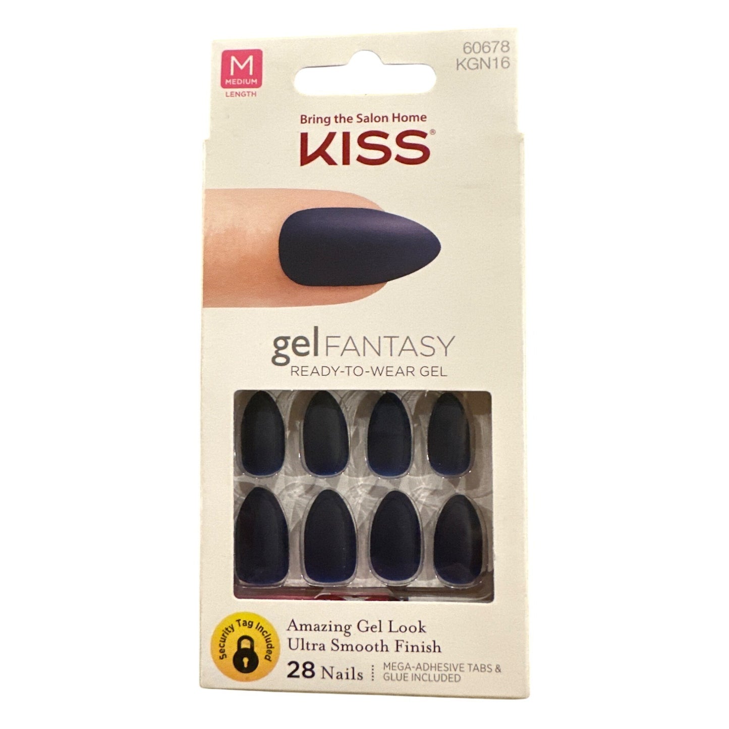 Kiss Gel Fantasy 28 Nails Medium Almond Matte Navy Blue Mega-Adhesive Tabs