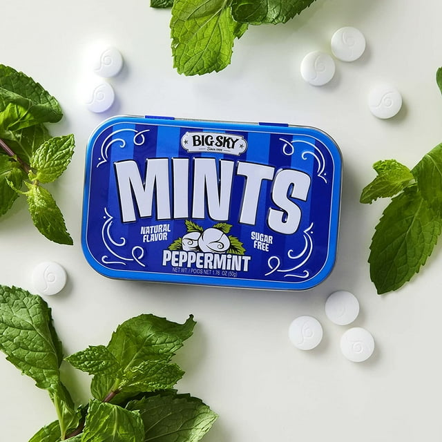 6 x 50g Tins Big Sky Mints Peppermint Sugar Free Candy Mints, Gluten-Free, Kosher, Non-GMO