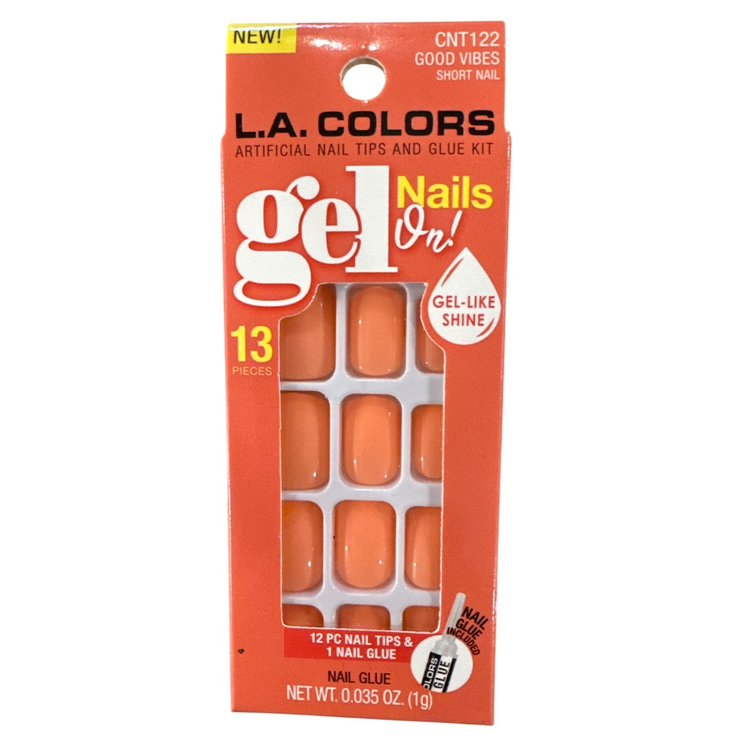 L.A. Colors GEL ON! 12 Nails GOODVIBES Short Square Glossy Orange Gel-Like Shine