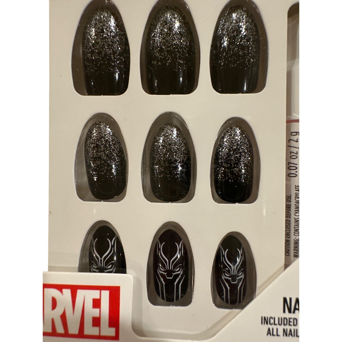 Clutch Nails 24 Nails Marvel Medium Almond Glitter Black+ Silver Black Panther