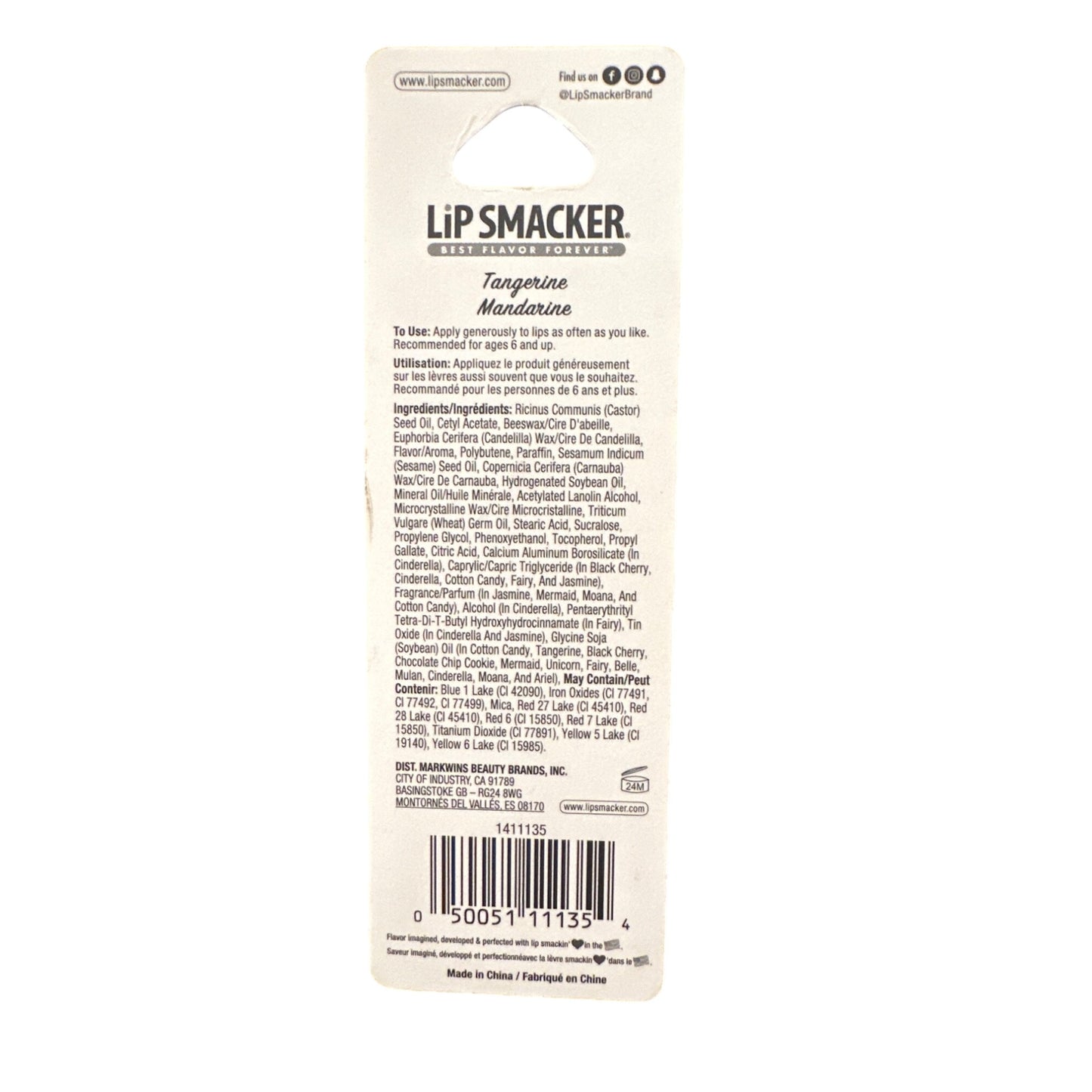 Lip Smacker TANGERINE MANDARIN Flavored Collectible Lip Balm Orange Red White