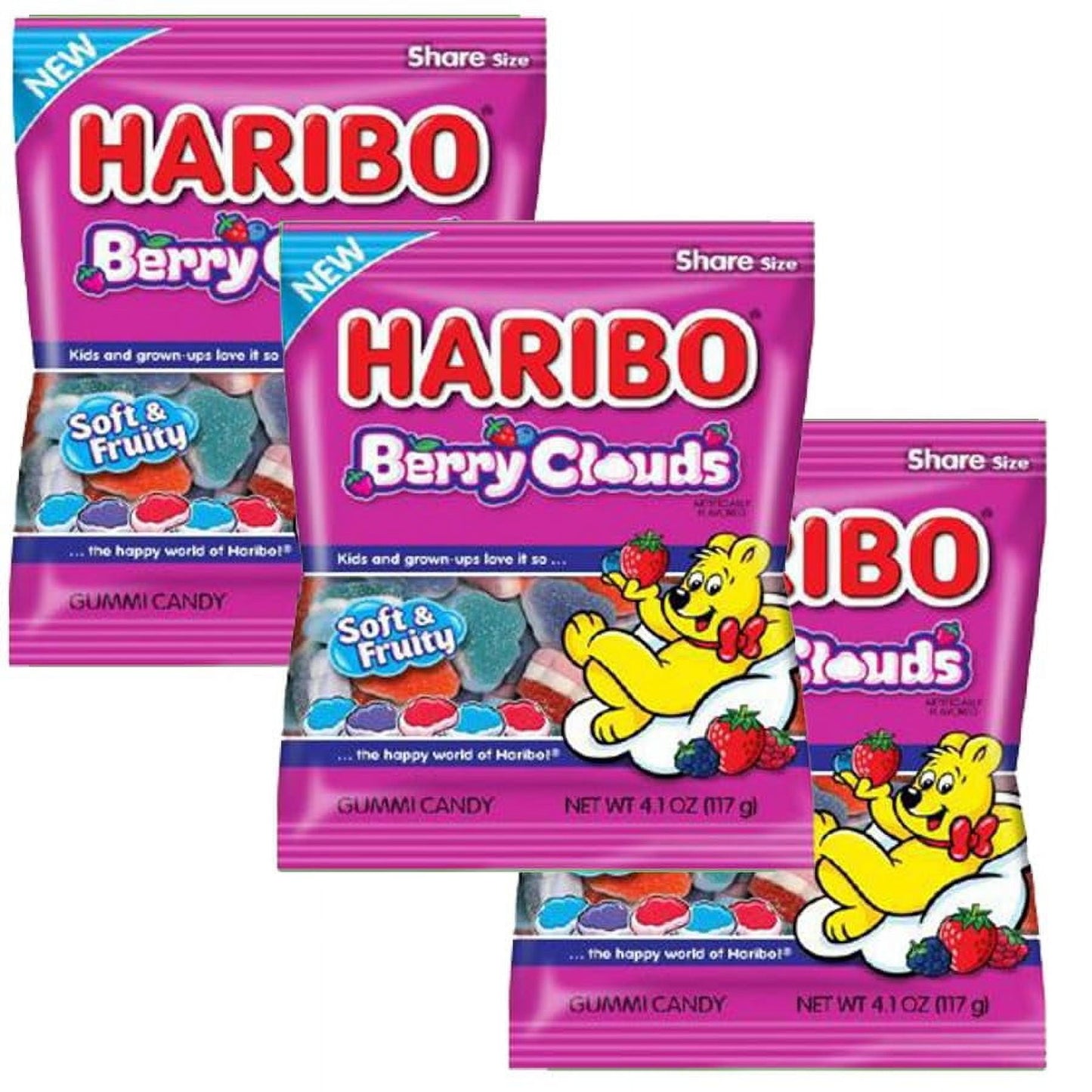 3 x 4.1 oz Bag Haribo Berry Clouds Gummy Candy