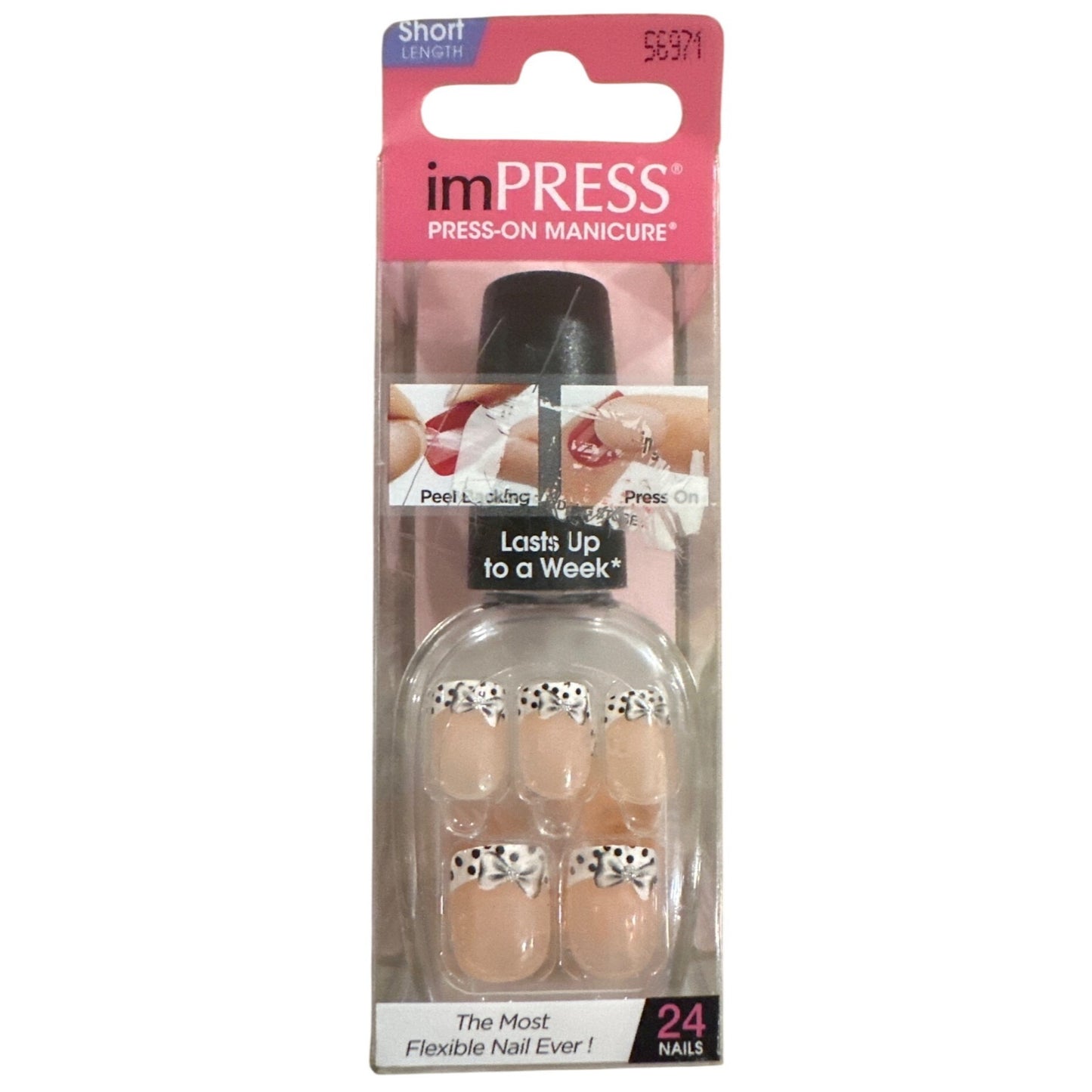 IMPRESS KISS Press-On Nails WINK WINK Short Square Shape Shiny Polka Dot Bows