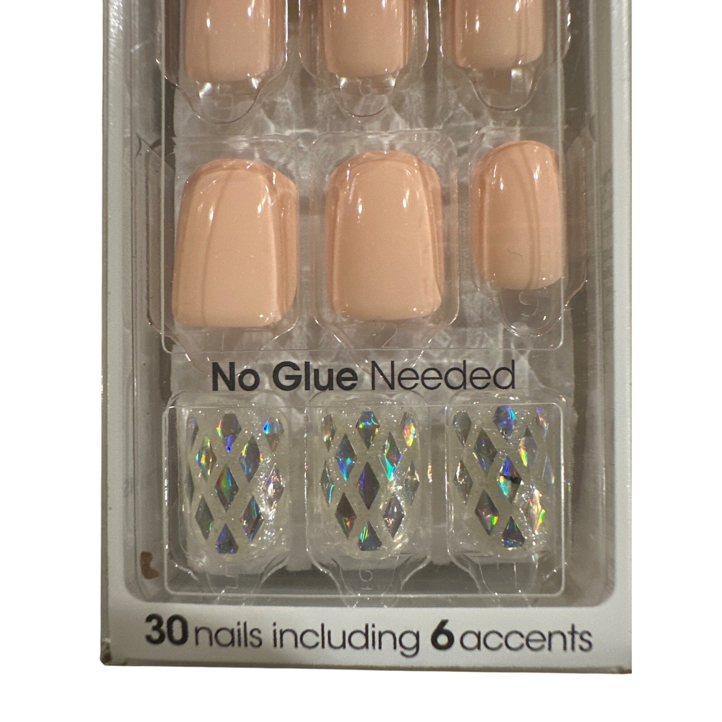 Impress Symphony 30 Nails Medium Square Glossy+Holographic Nude With 6 Accents