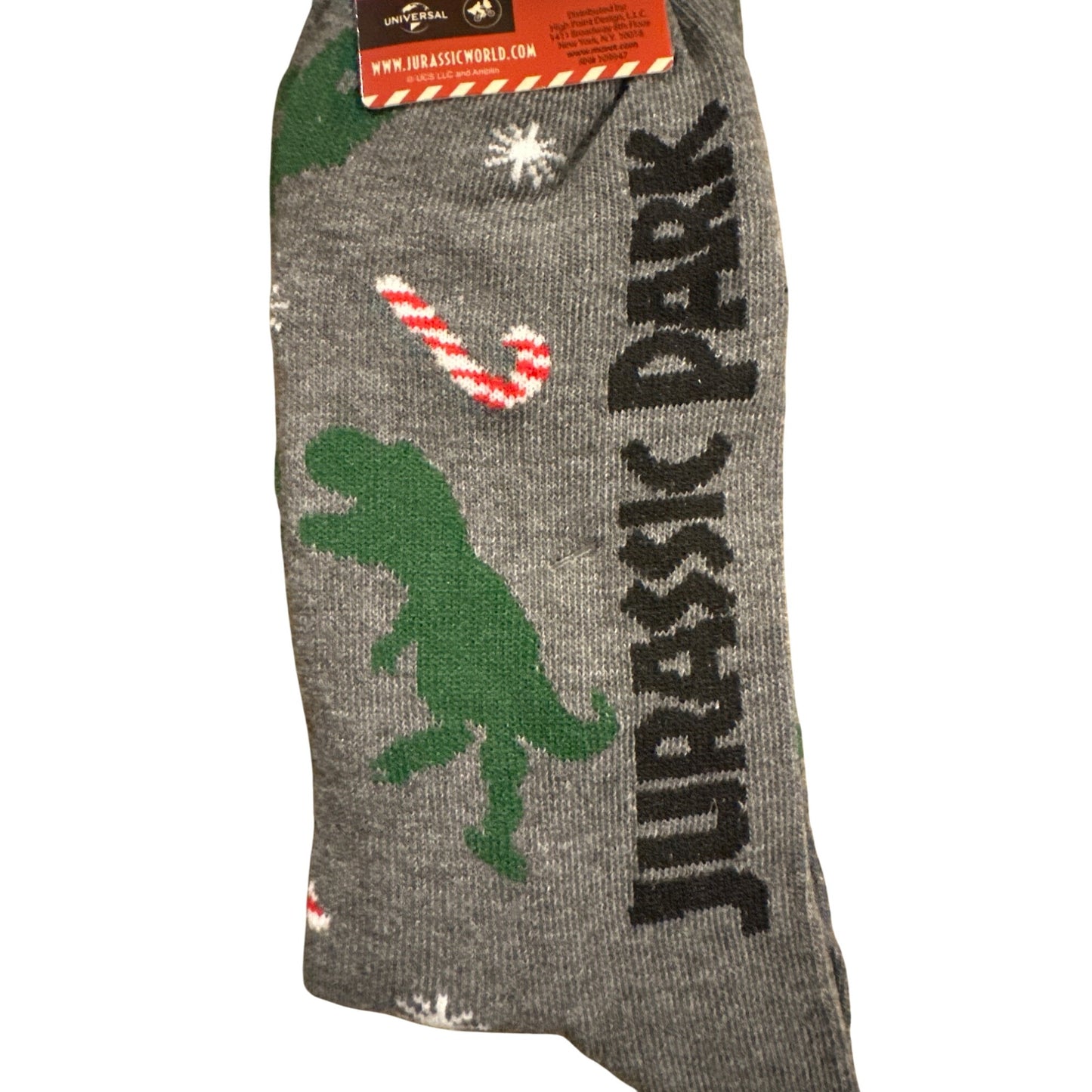 OSFM Jurassic Park Grey Holiday Socks Dinosaur Design+Text YOU BETTER HATCH OUT