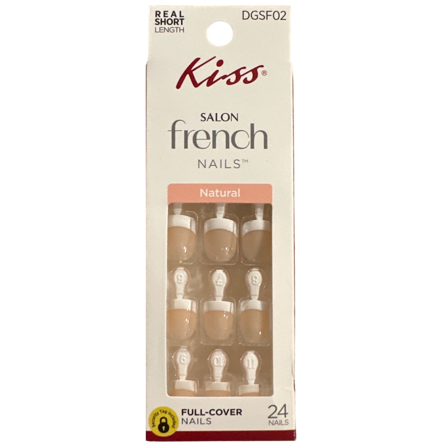 Kiss SALON FRENCH 24 Nails Short Round Shiny French Tip Natural+White Full Cover