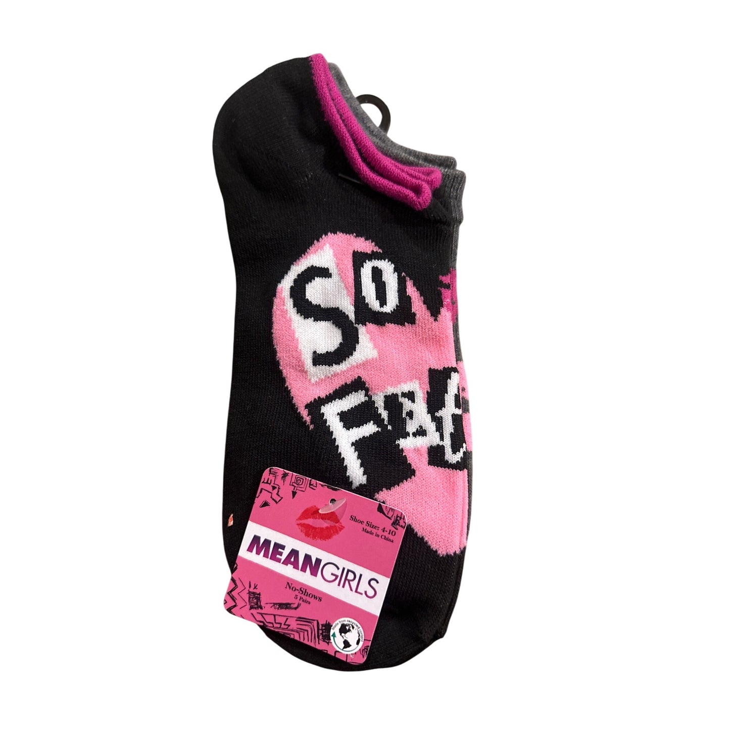 Mean Girls No-Show Ankle Socks 5-Pack Women/Teen Sz 4-10 Pink & Black Recycled