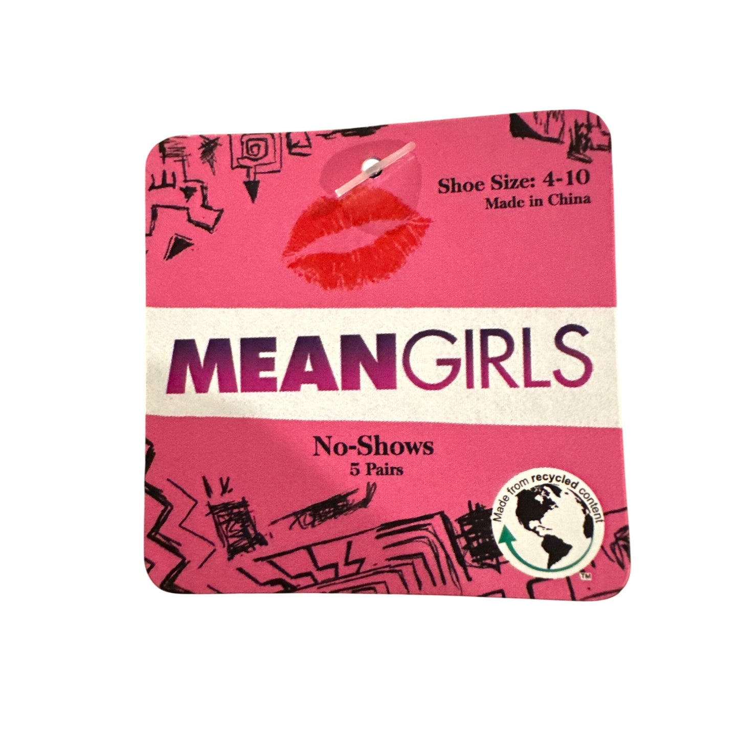 Mean Girls No-Show Ankle Socks 5-Pack Women/Teen Sz 4-10 Pink & Black Recycled