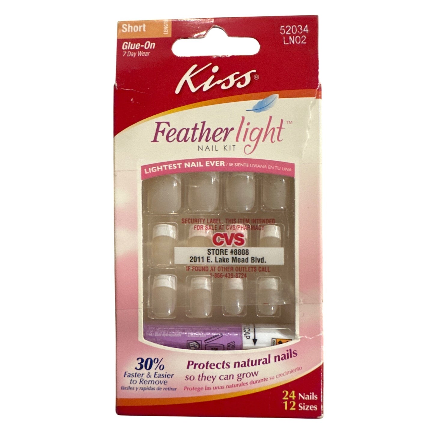 Kiss FEATHERLIGHT 24 Nails Short Square French Tip Natural+White Lightweight