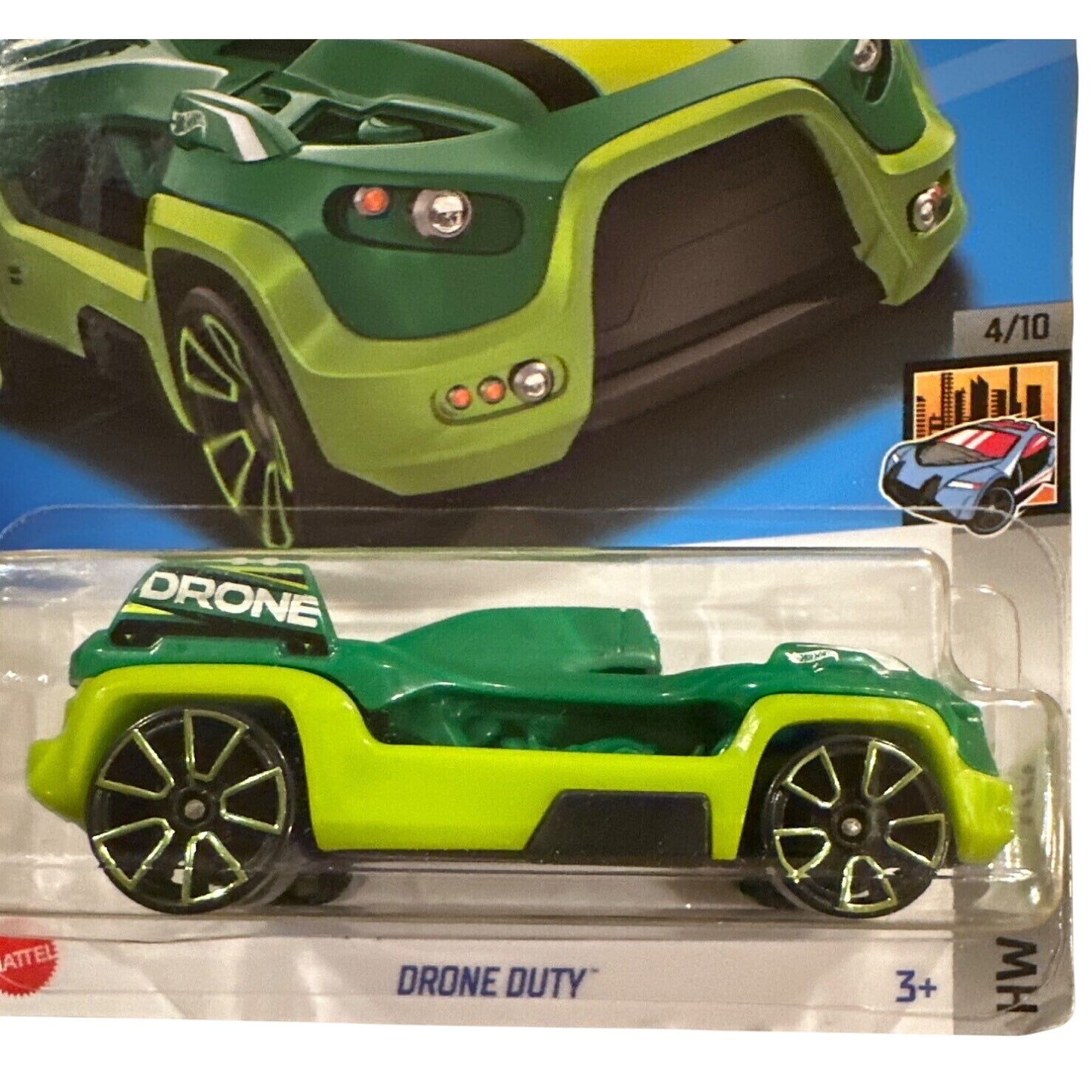 102/250 Hot Wheels Die-Cast Car Drone Duty 4/10 HW Metro Green Yellow Black