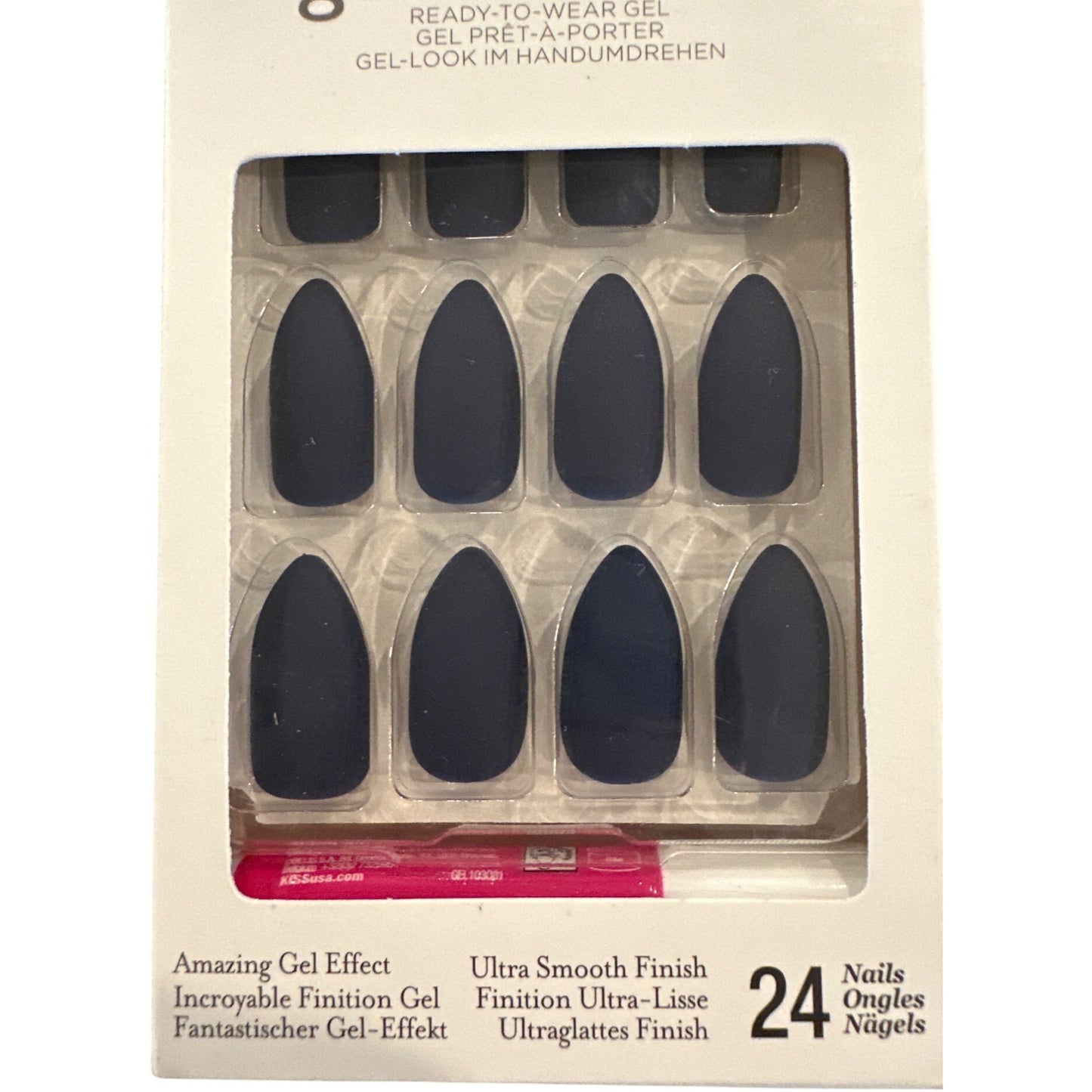 Kiss GEL FANTASY 24 Nails Almond Medium Mountain Peak Matte Navy Blue Smooth