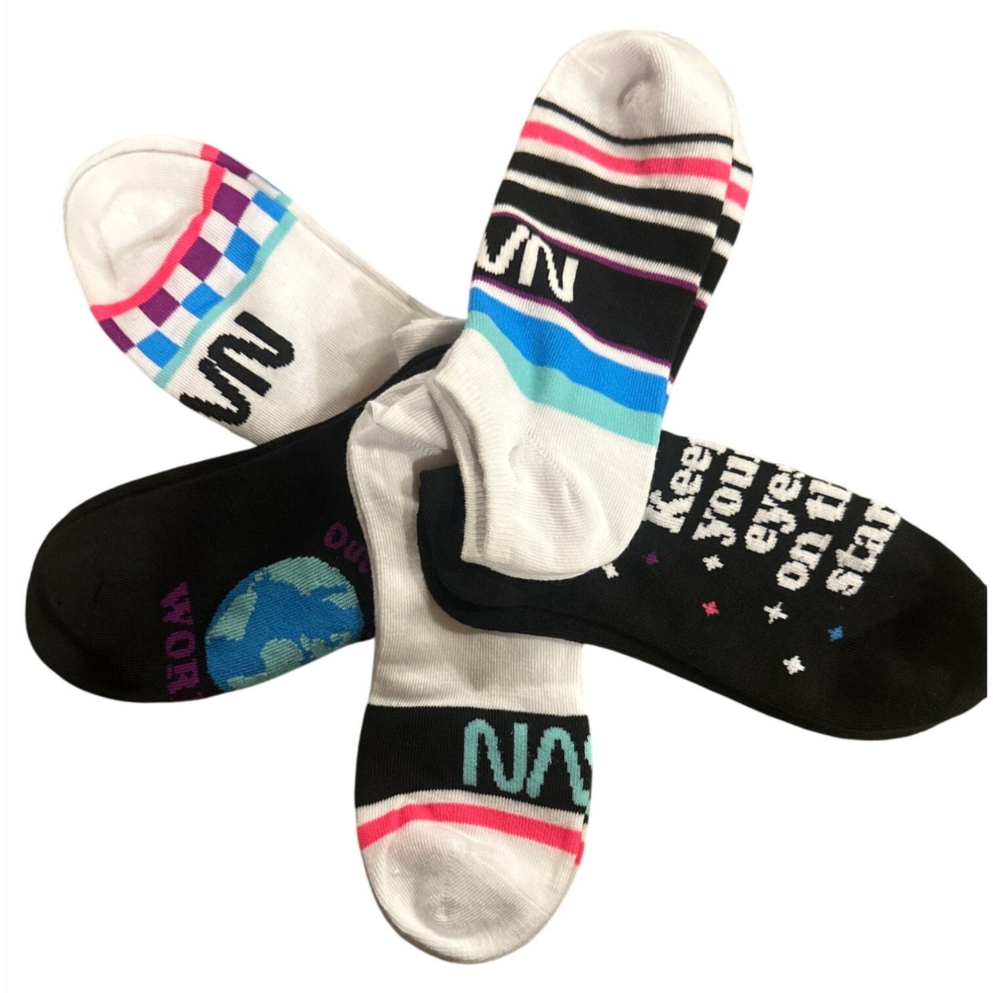 NASA-Themed Women's No-Show Ankle Socks 5pc Sz 4-10 Space-Inspired Mixed Colors