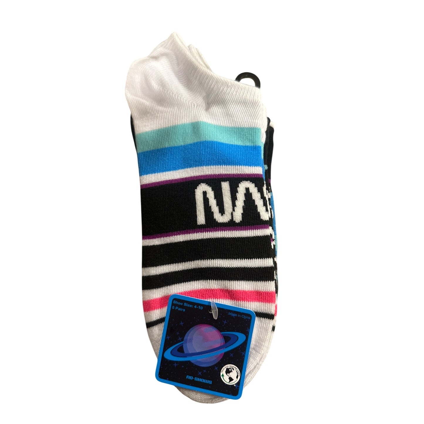 NASA-Themed Women's No-Show Ankle Socks 5pc Sz 4-10 Space-Inspired Mixed Colors