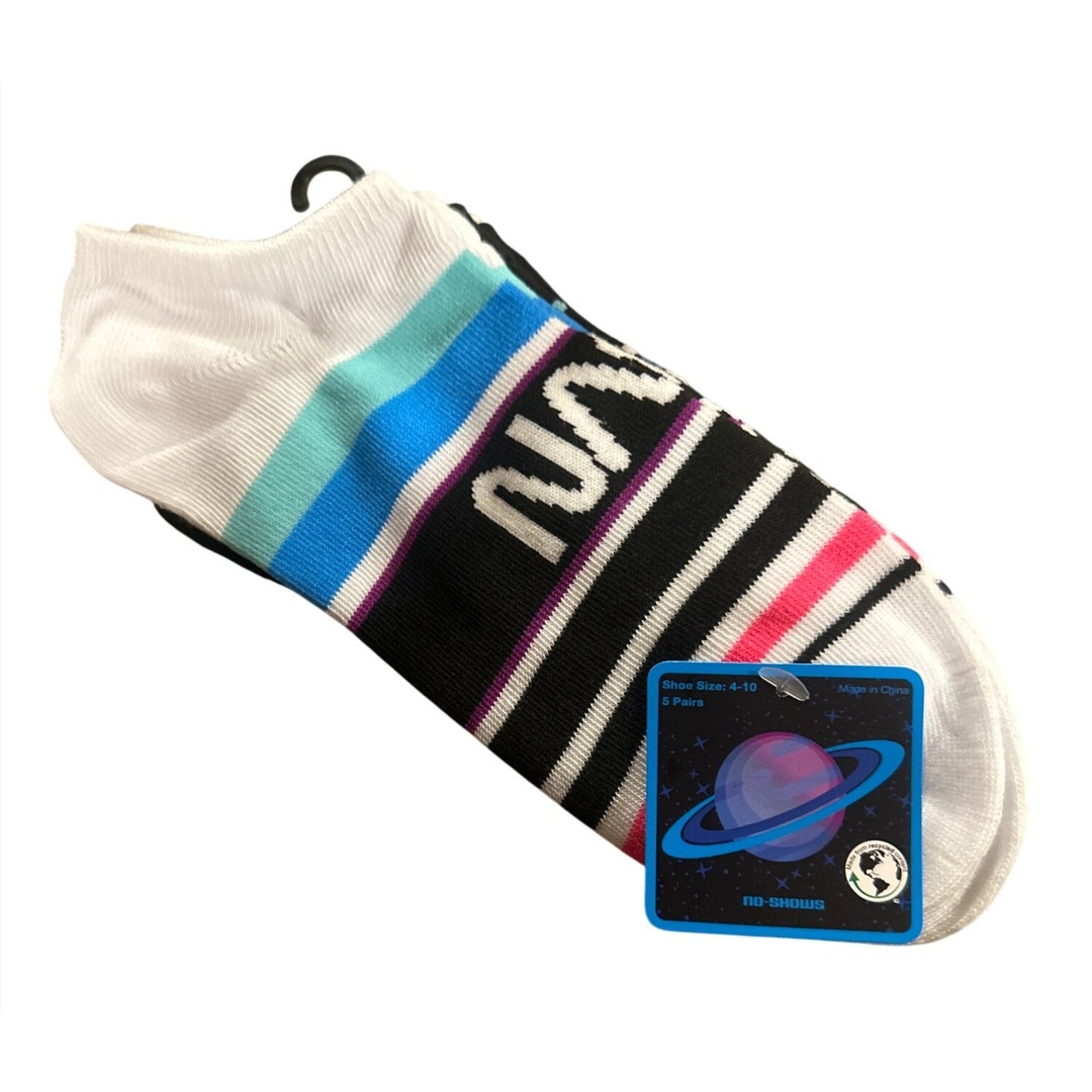 NASA-Themed Women's No-Show Ankle Socks 5pc Sz 4-10 Space-Inspired Mixed Colors