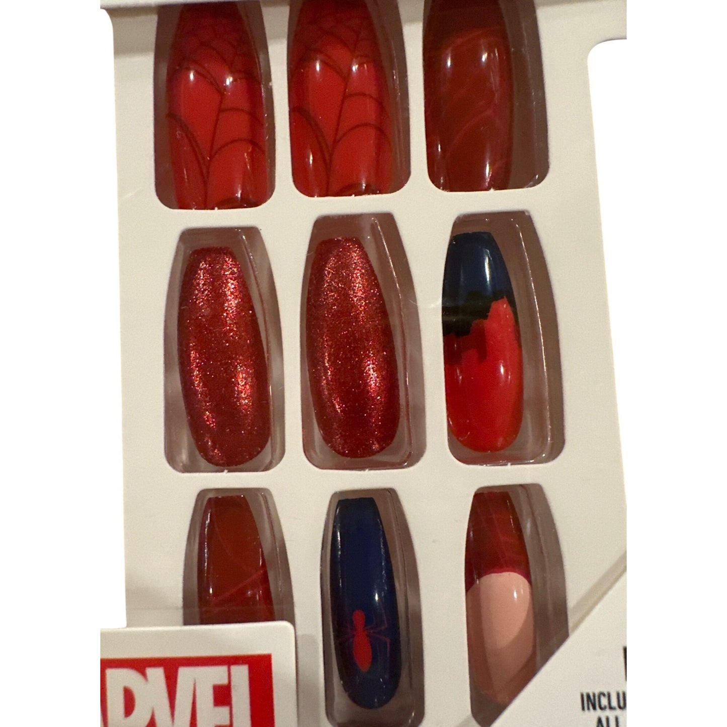 Clutch Nails 24 Nails Marvel Long Coffin Glossy+Shimmer Red+Blue Spider-Man