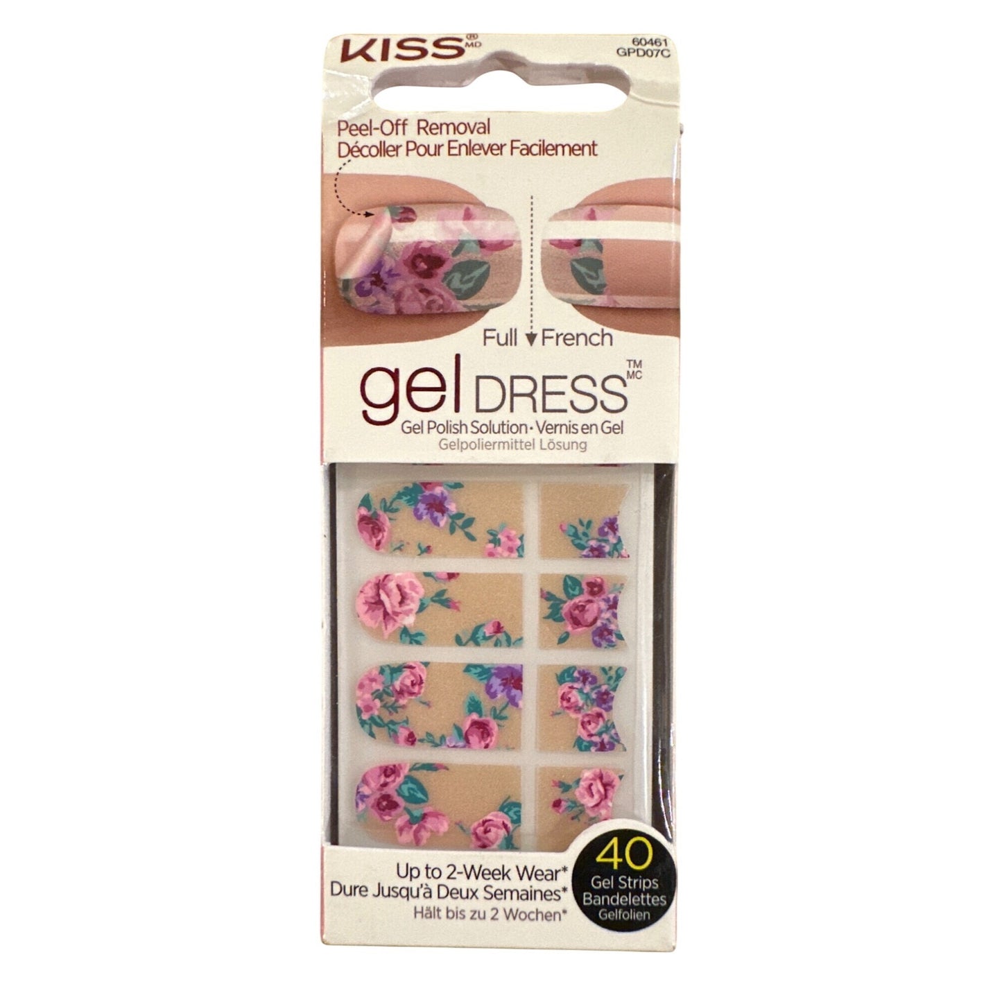 Kiss Gel Dress 40 Strips/Nail Stickers FULL OR FRENCH Pink+Beige+Purple Floral