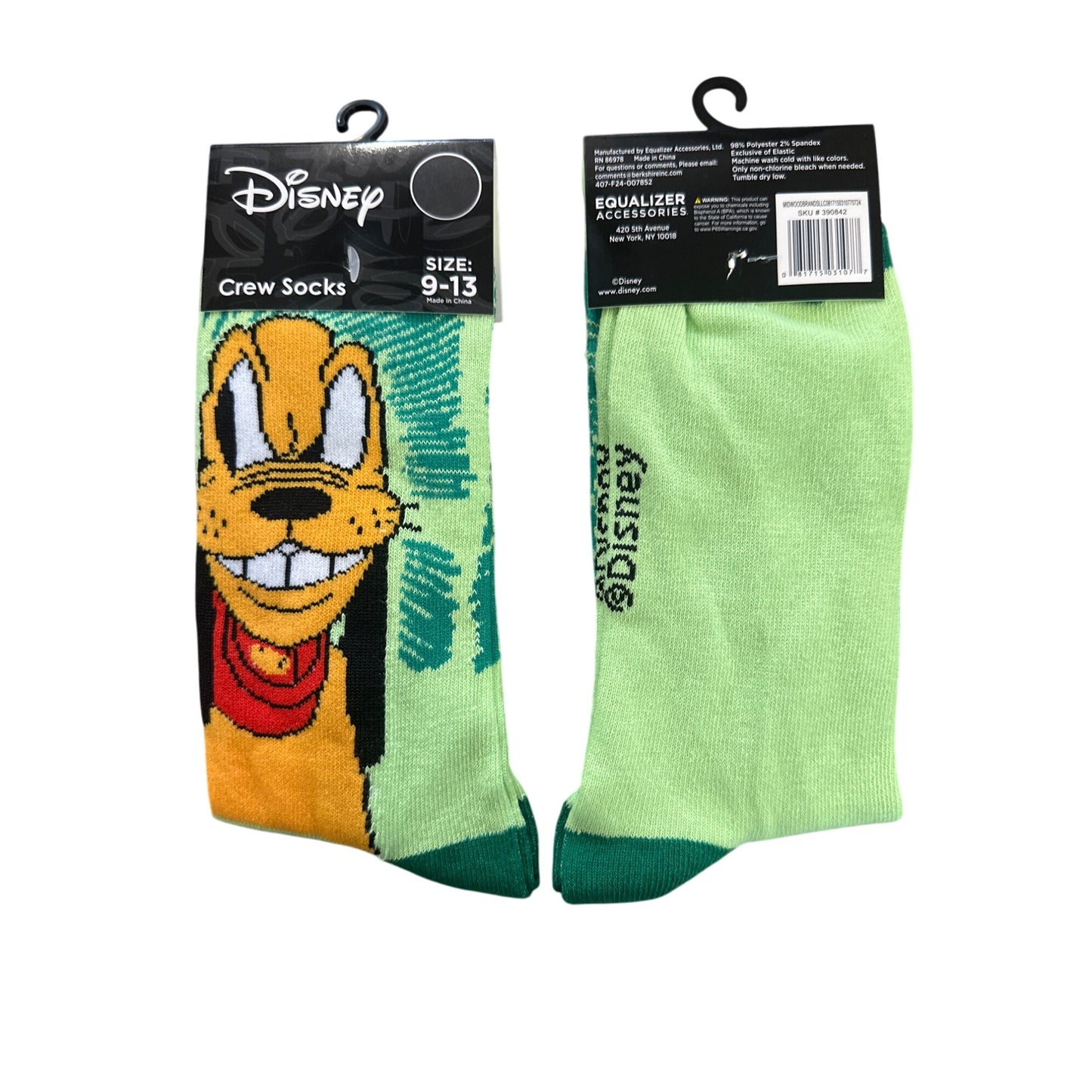 Disney PLUTO Men's Size 9-13 Crew Socks Lime+Dark Green Orange Black Red White