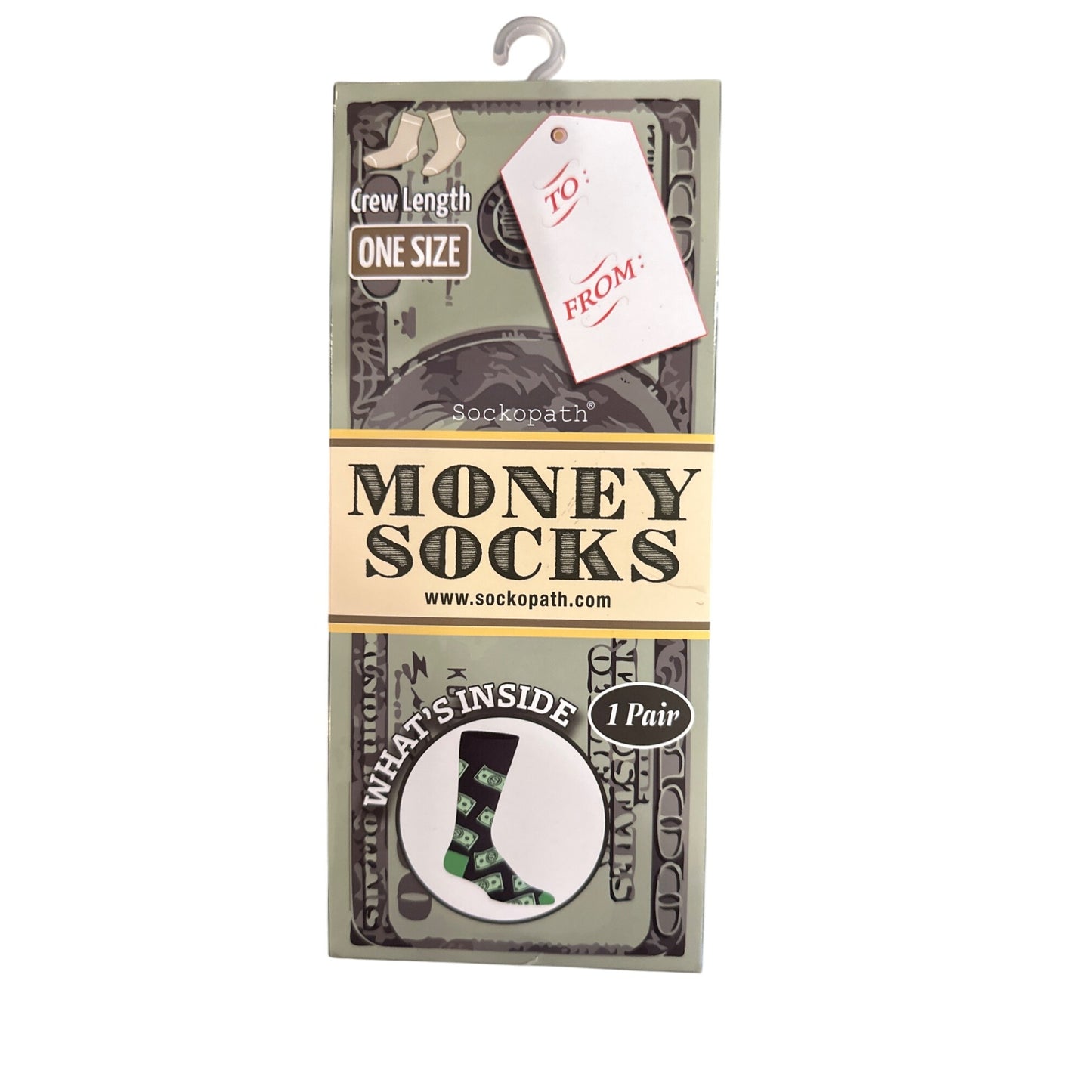 Sockopath MONEY Men's One Size Fits Most Crew Socks GIFT/BOXED $100 Bills Print