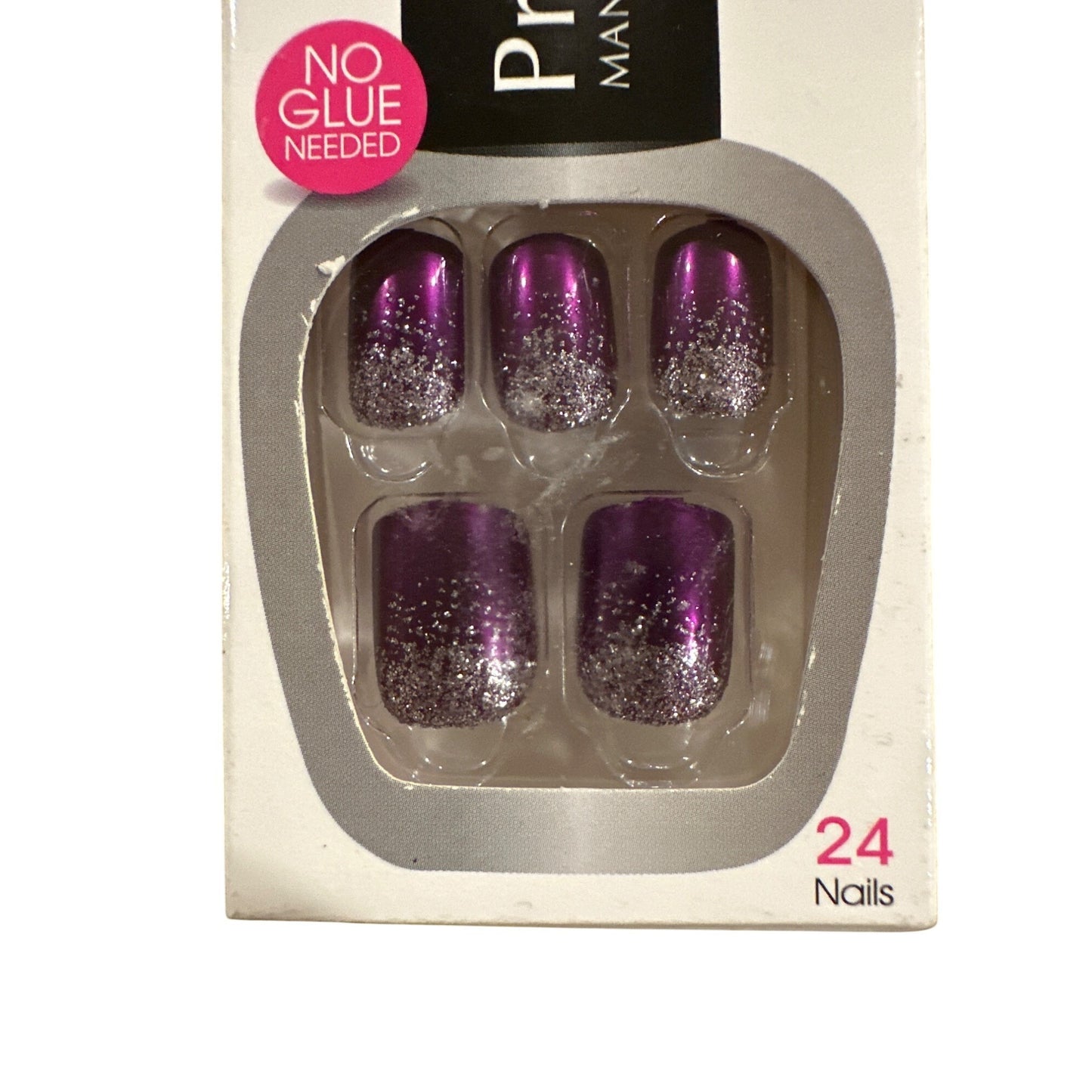 Kiss Press-On 24 Nails TABLOID BUZZ Short Squoval Shiny Purple + Silver Glitter