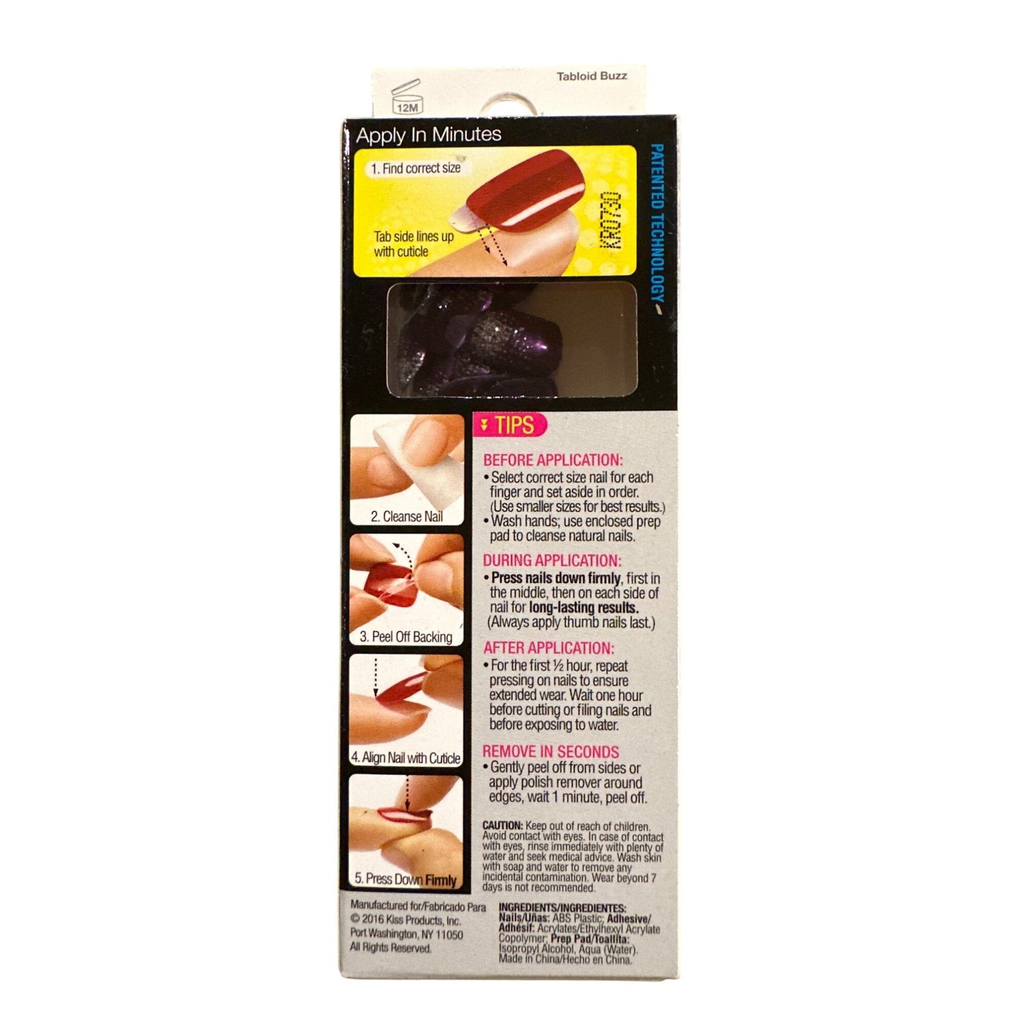 Kiss Press-On 24 Nails TABLOID BUZZ Short Squoval Shiny Purple + Silver Glitter