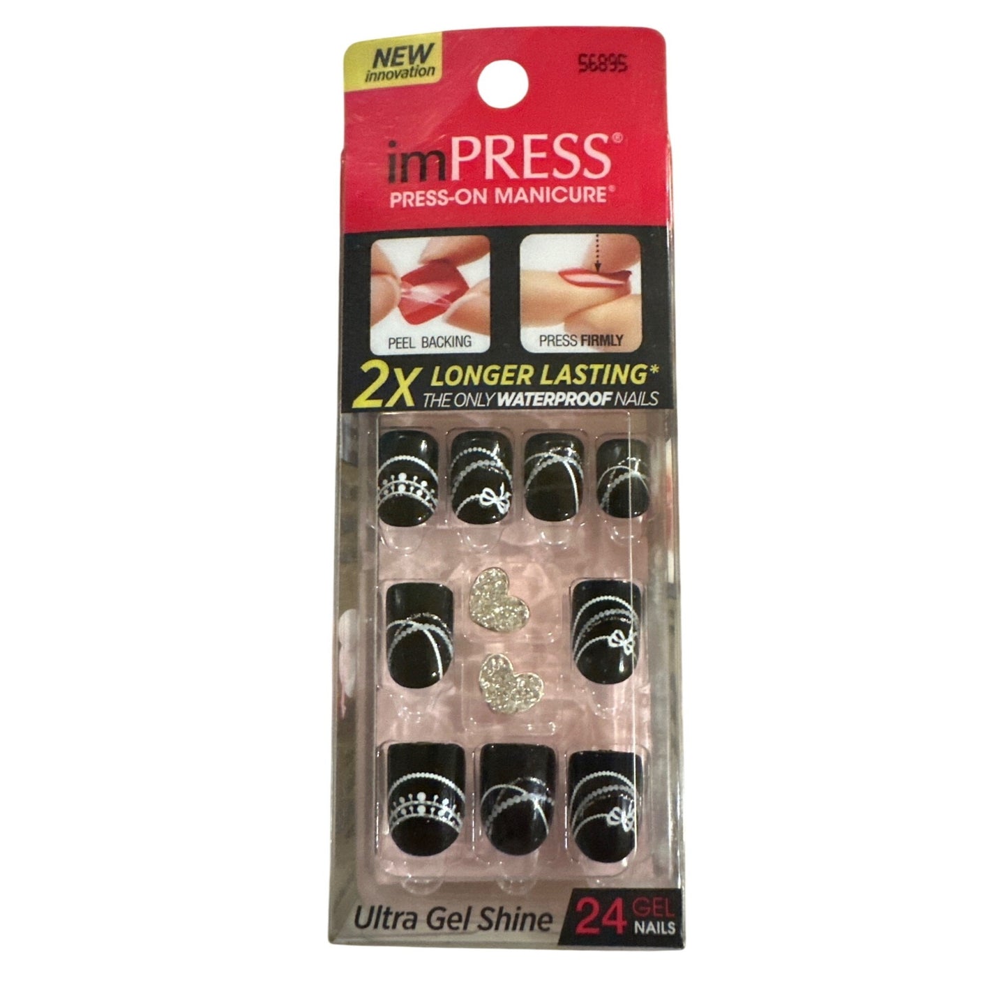 Impress DANCING QUEEN 24 Nails Medium Square Glossy Black+Silver & Silver CHARMS