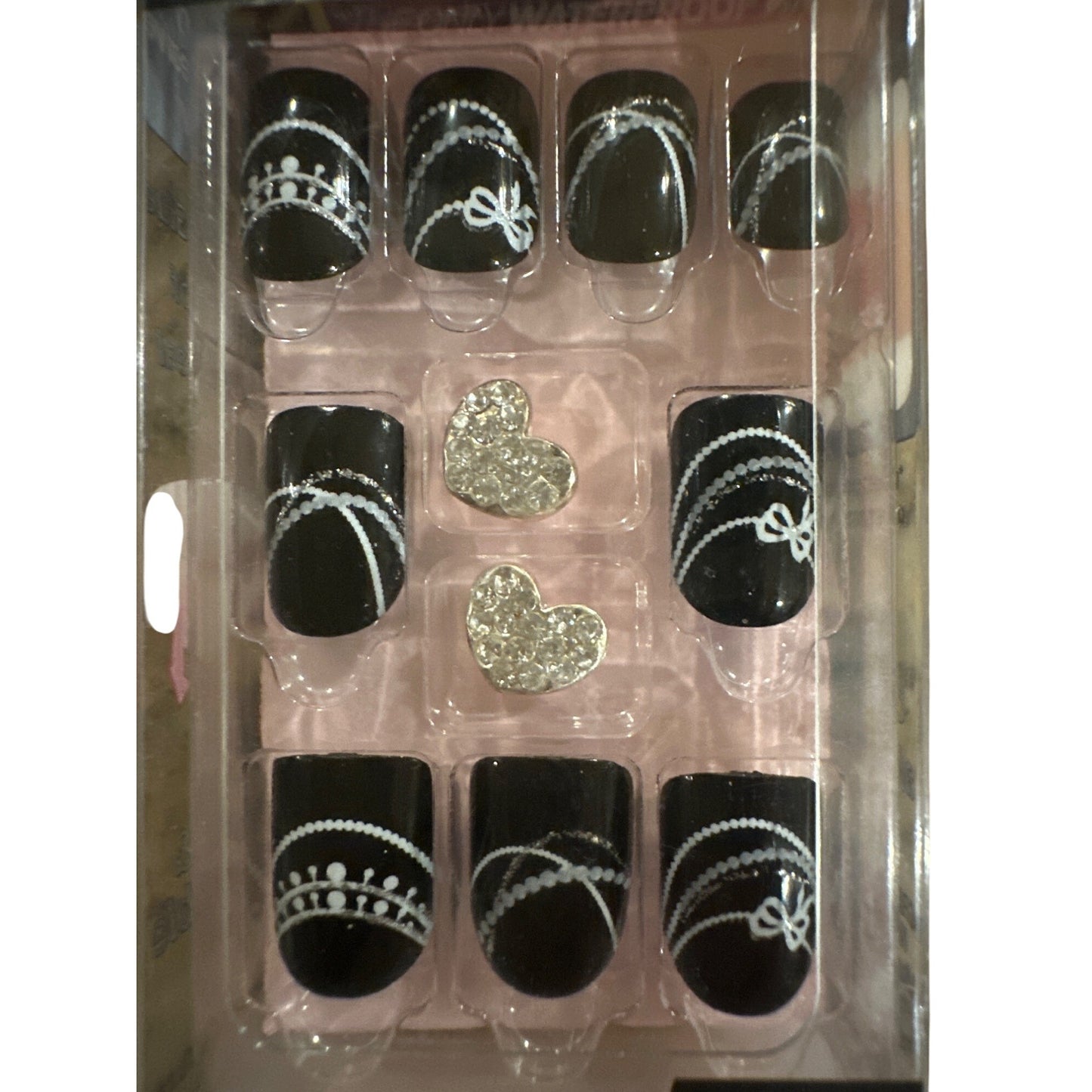 Impress DANCING QUEEN 24 Nails Medium Square Glossy Black+Silver & Silver CHARMS
