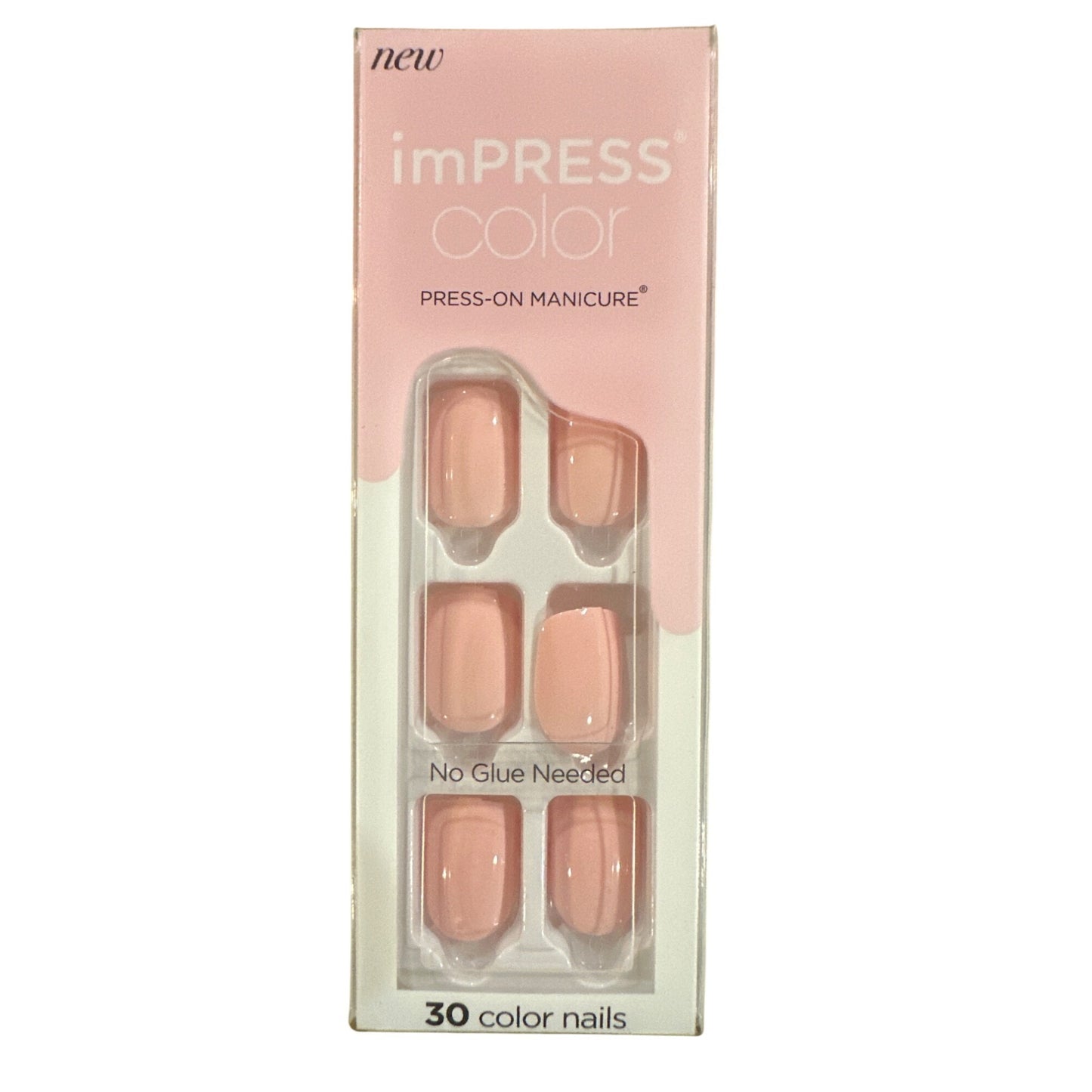 Impress 30 Nails COLOR Short Squoval Glossy Peach Pink Glue-free Polished Look