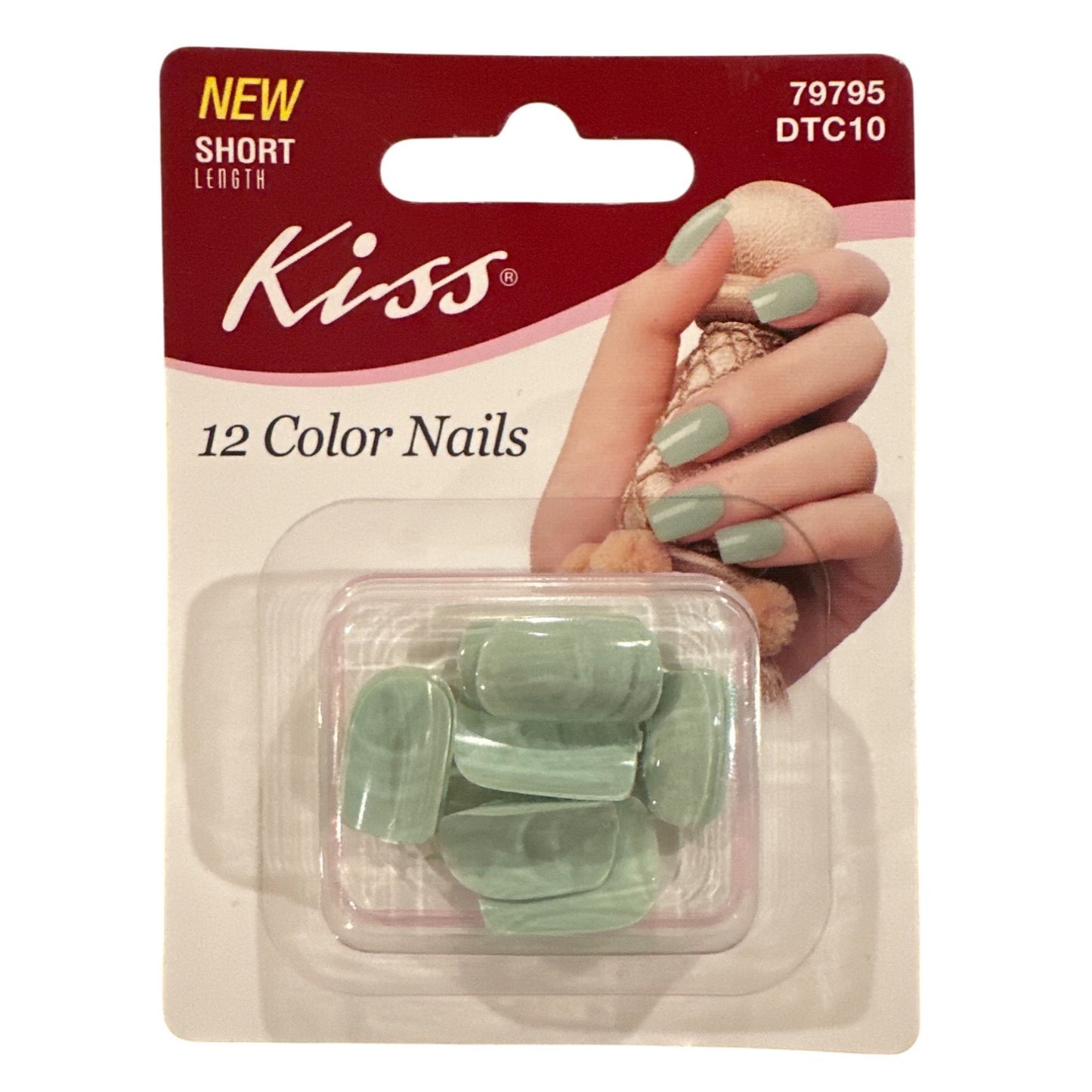 Kiss Color Nails 12 Nail Short Square Shiny Pastel Mint Green Chic Polished Look