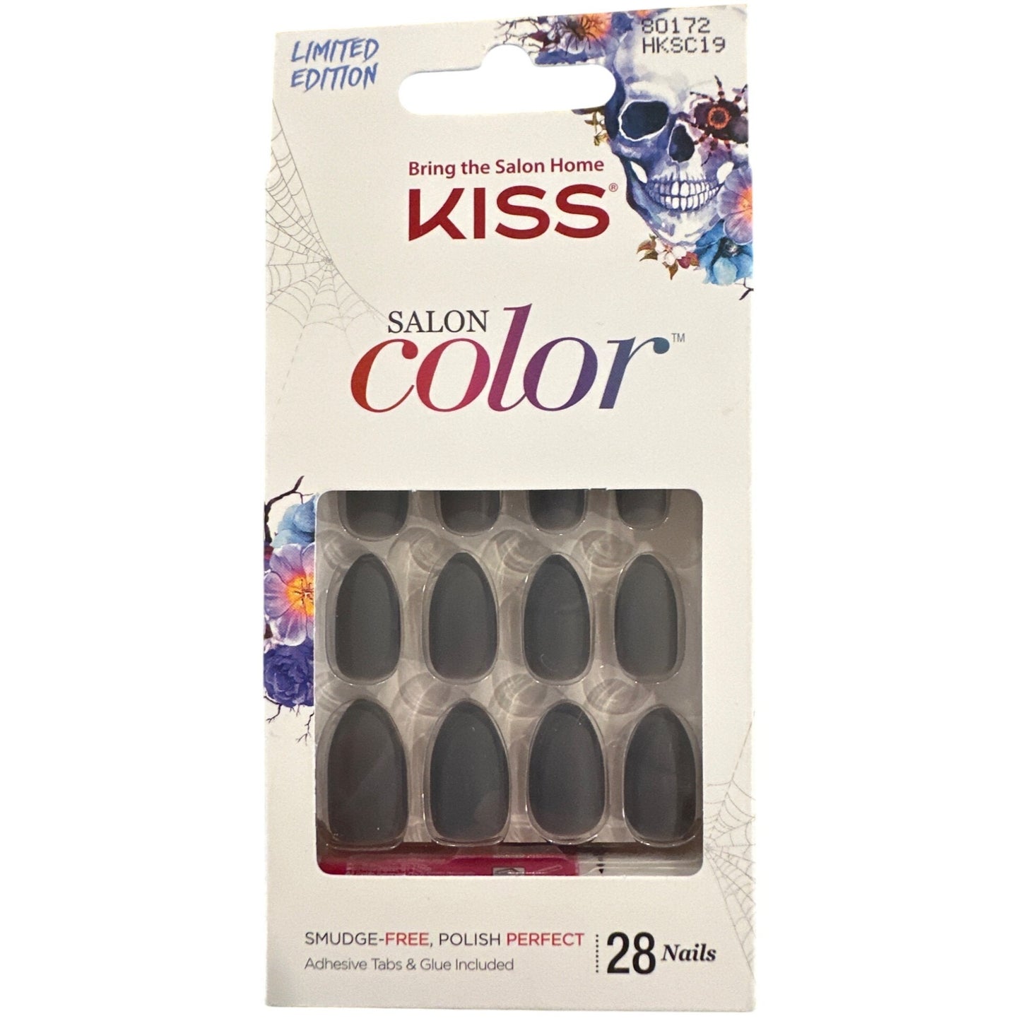 Kiss SALON COLOR 28 Nails Medium Length Almond Matte Grey Glue + Press-On Tabs
