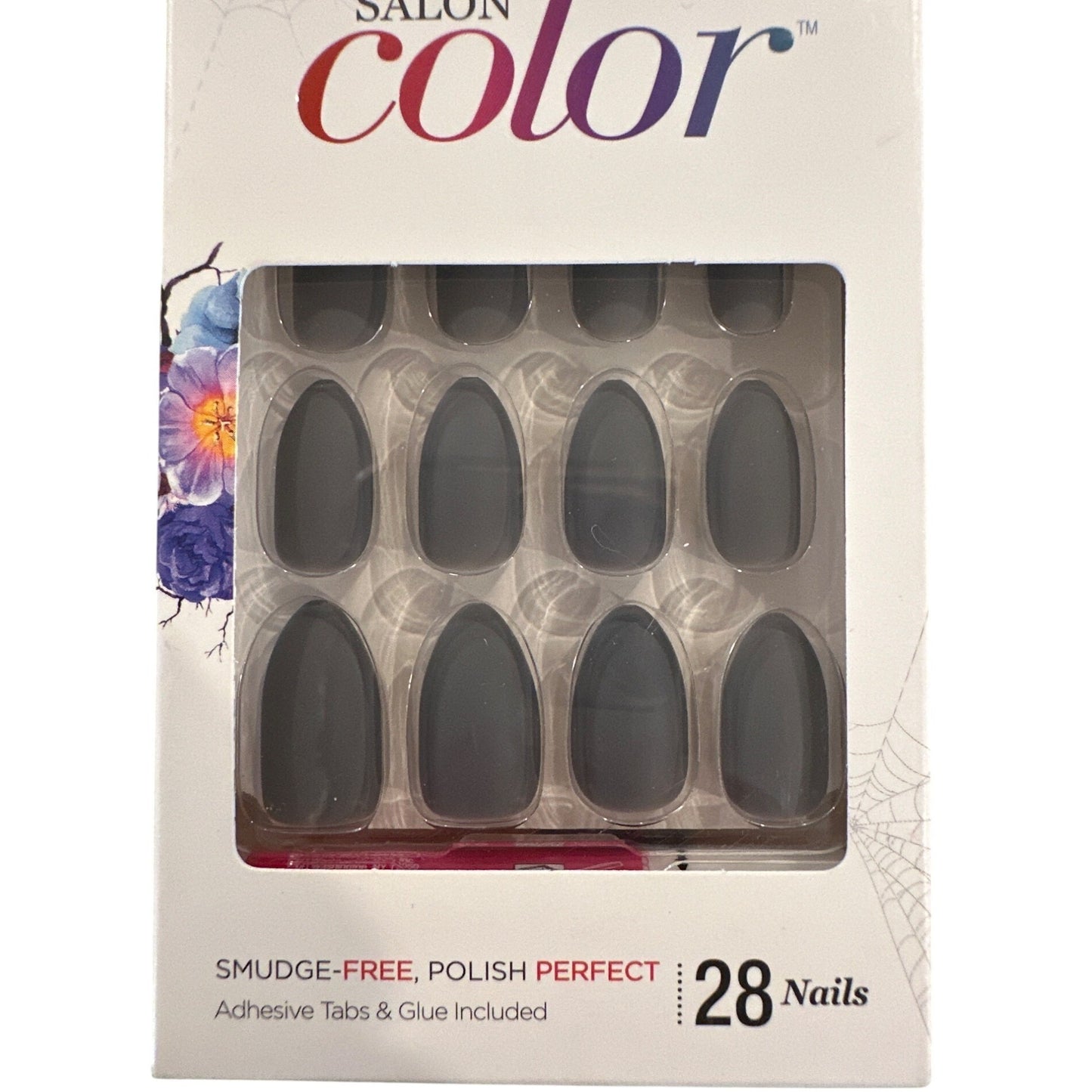 Kiss SALON COLOR 28 Nails Medium Length Almond Matte Grey Glue + Press-On Tabs