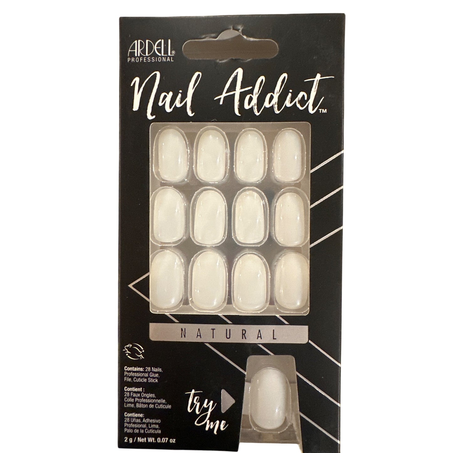 Ardell Nail Addict 28 Nails NATURAL Medium Oval Glossy White Lightweight Natural